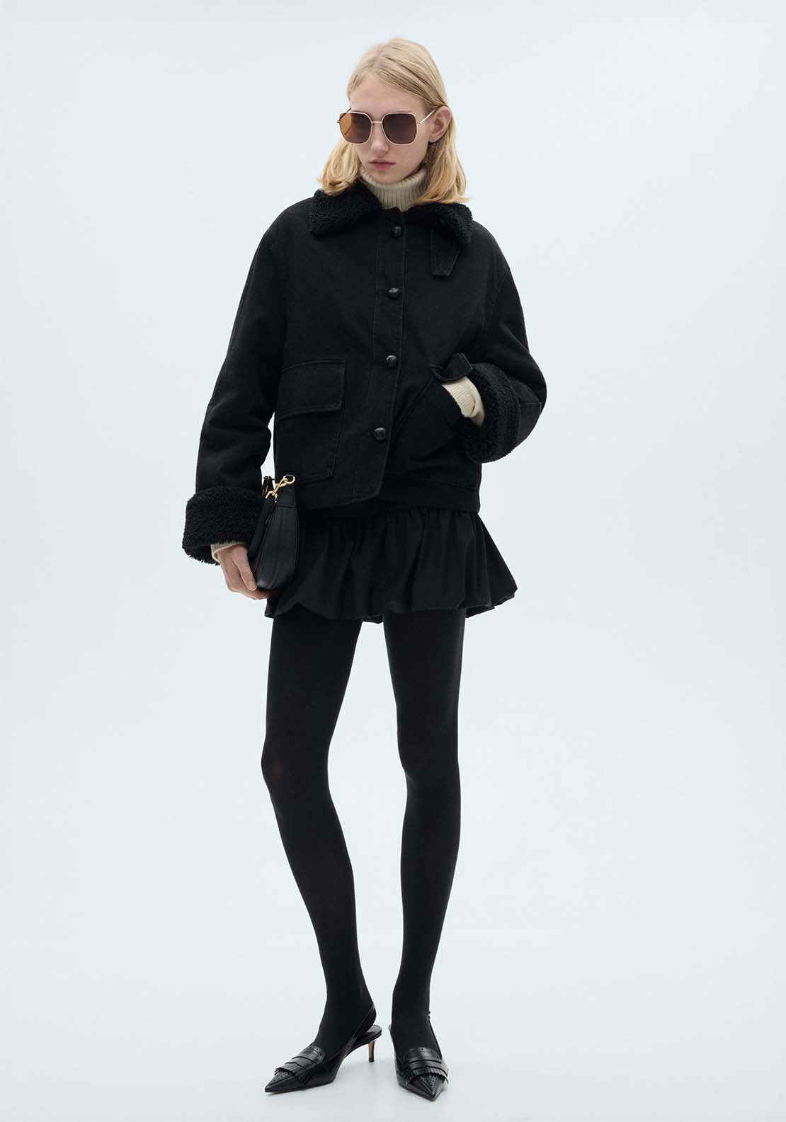 Mango Double-face shearling jacket - Open Gray 2 Shaws Department Stores