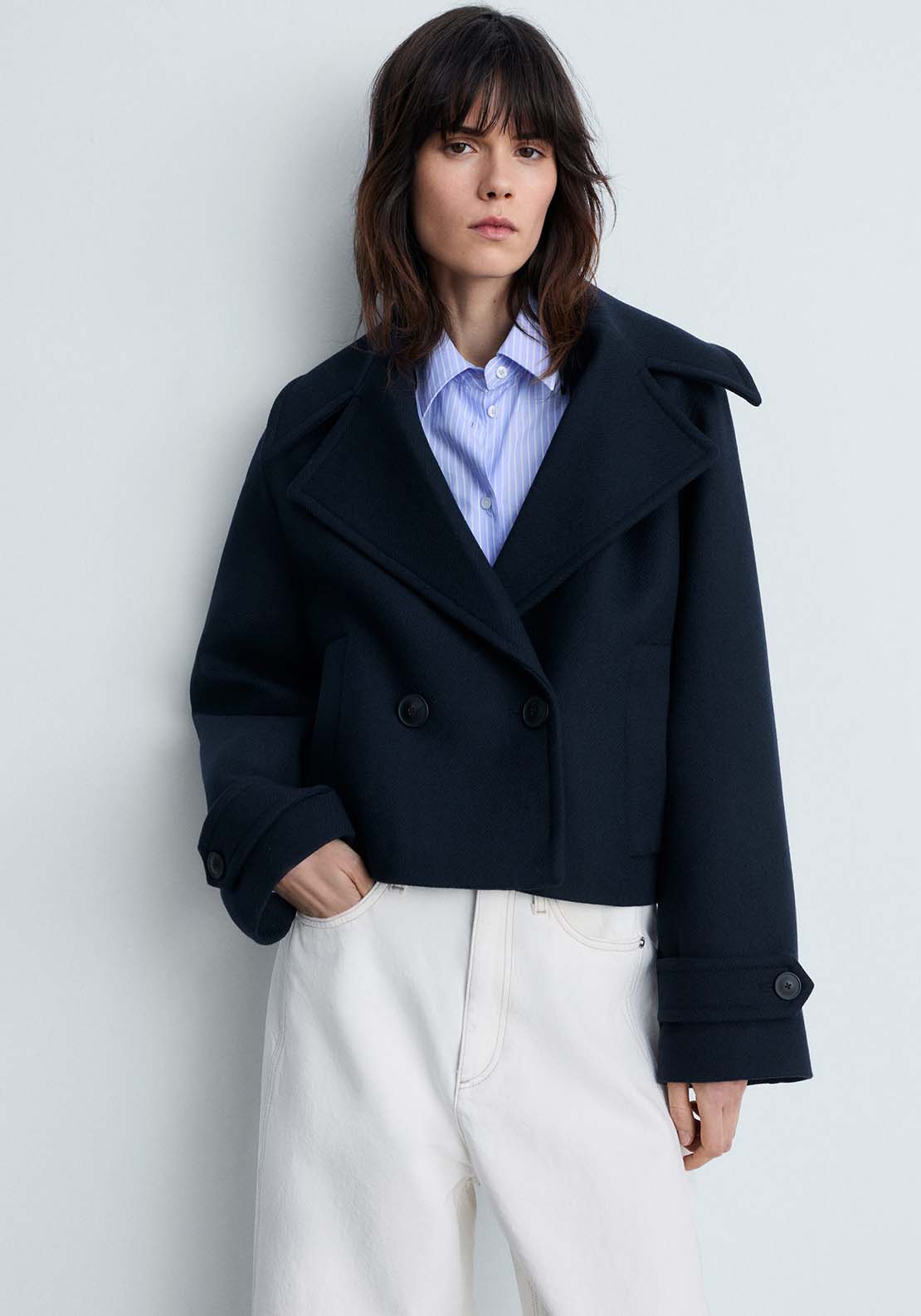 Mango Short trench jacket - Navy 1 Shaws Department Stores
