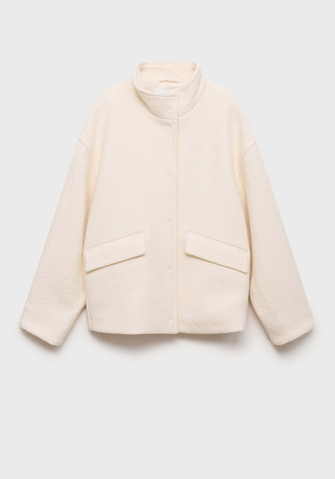 Mango Turtleneck wool jacket - Light Beige 8 Shaws Department Stores