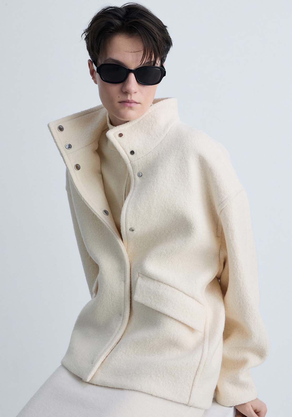 Mango Turtleneck wool jacket - Light Beige 4 Shaws Department Stores