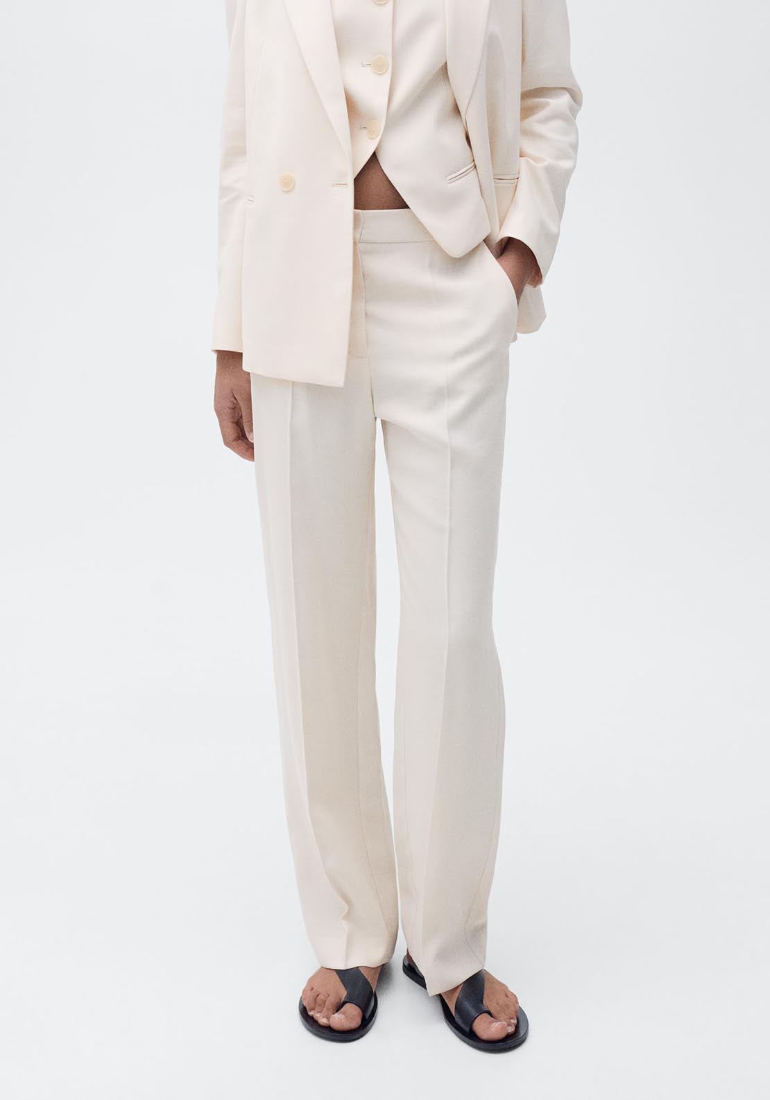 Mango Straight suit trousers - Light Beige 2 Shaws Department Stores