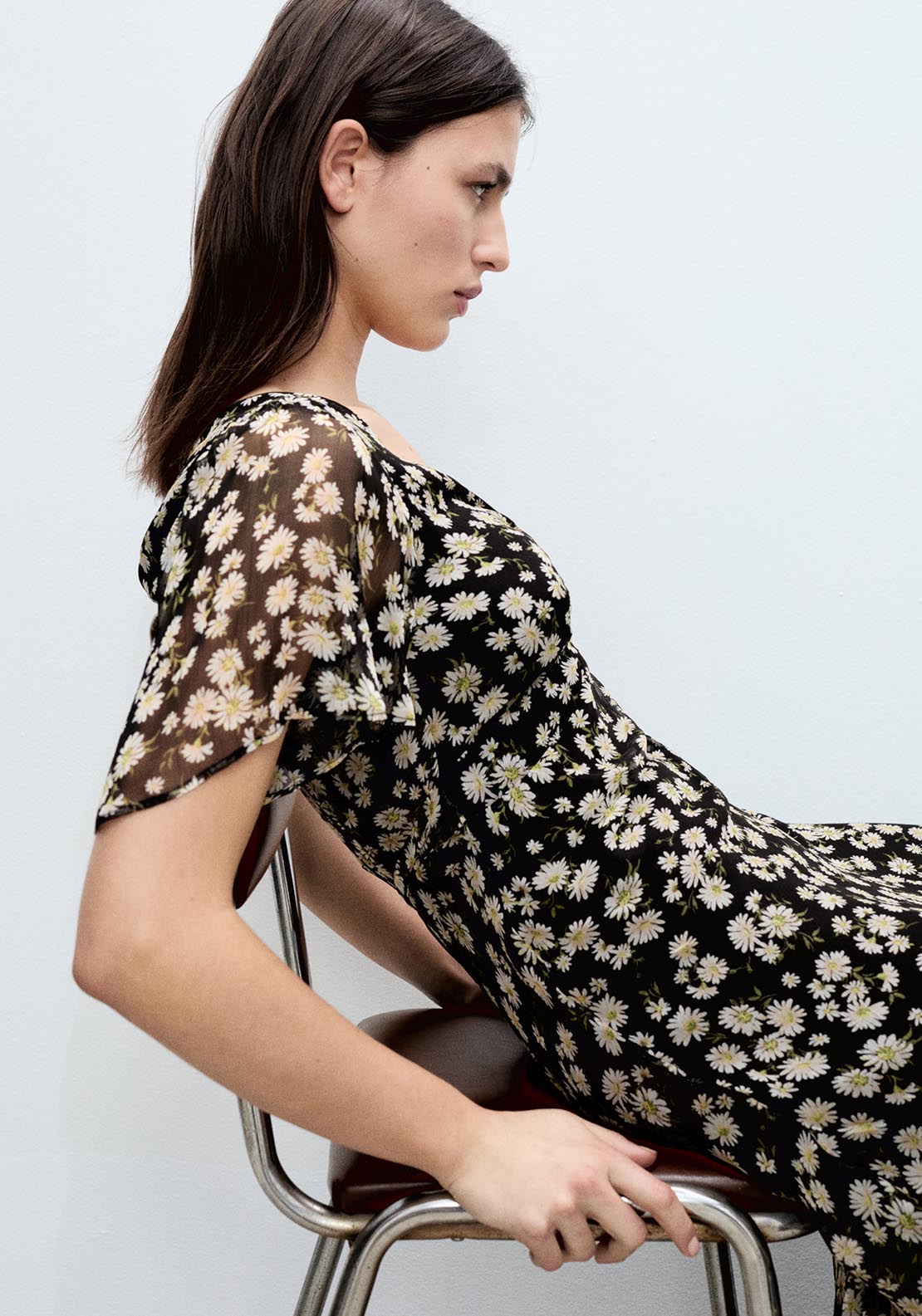 Mango Floral print straight midi dress - Black 4 Shaws Department Stores