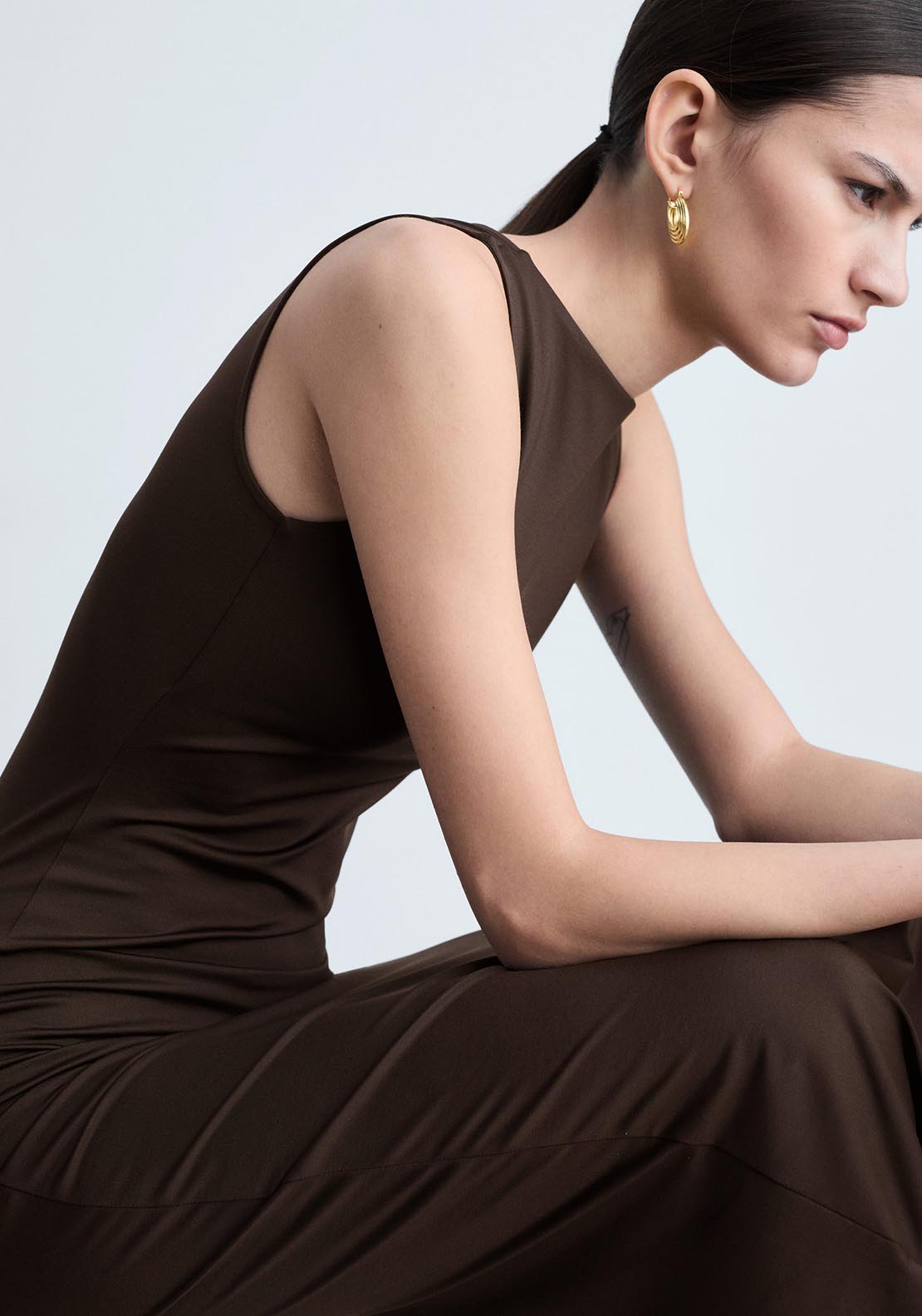 Mango Long dress with back opening - Brown 4 Shaws Department Stores
