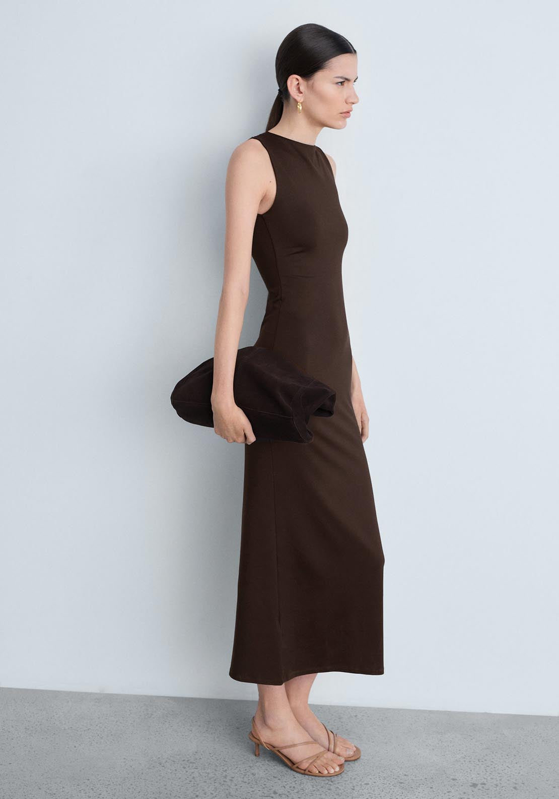 Mango Long dress with back opening - Brown 5 Shaws Department Stores
