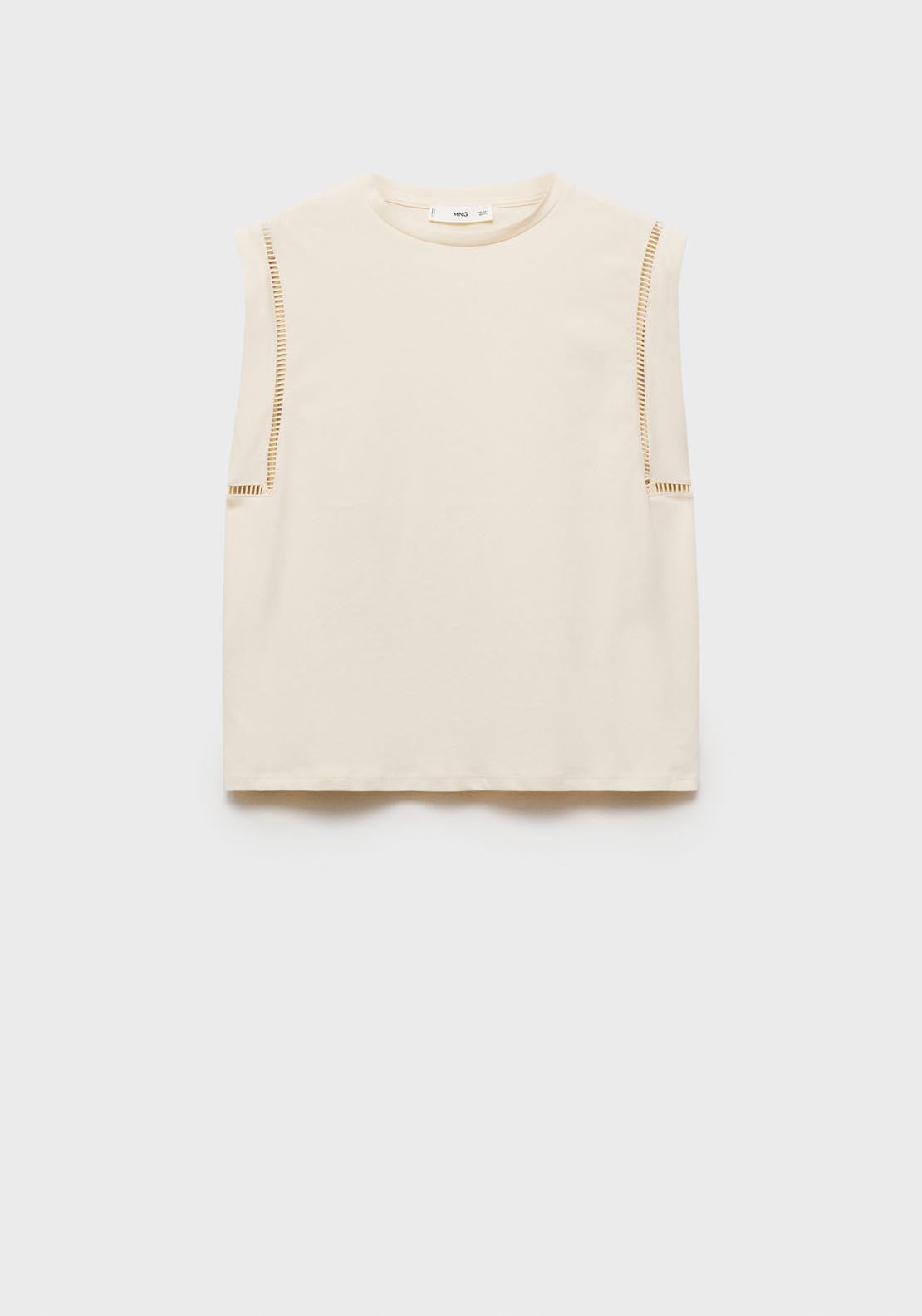 Mango Cotton T-Shirt With Openwork Trim - Light Beige 7 Shaws Department Stores