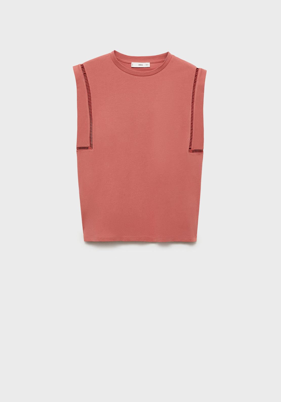 Mango Cotton T-Shirt With Openwork Trim - Medium Red 7 Shaws Department Stores