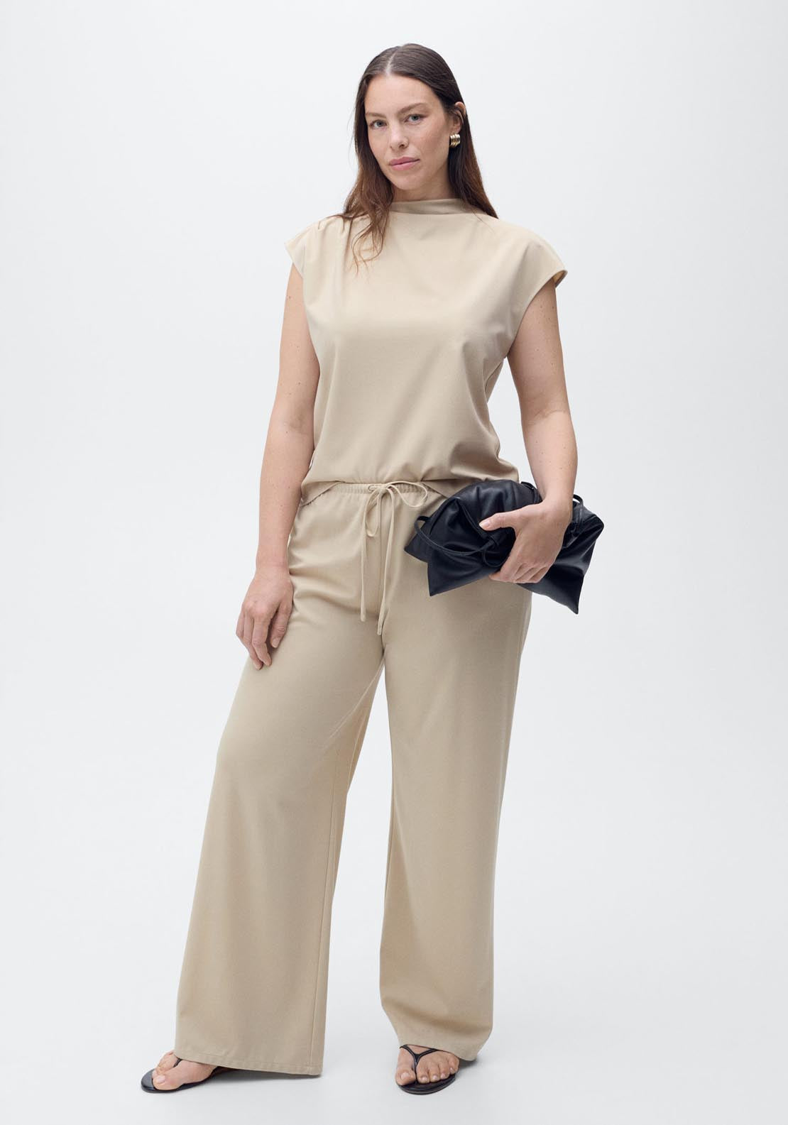 Mango T-Shirt With Gathered Asymmetrical Neck - Light/pastel Brown 7 Shaws Department Stores