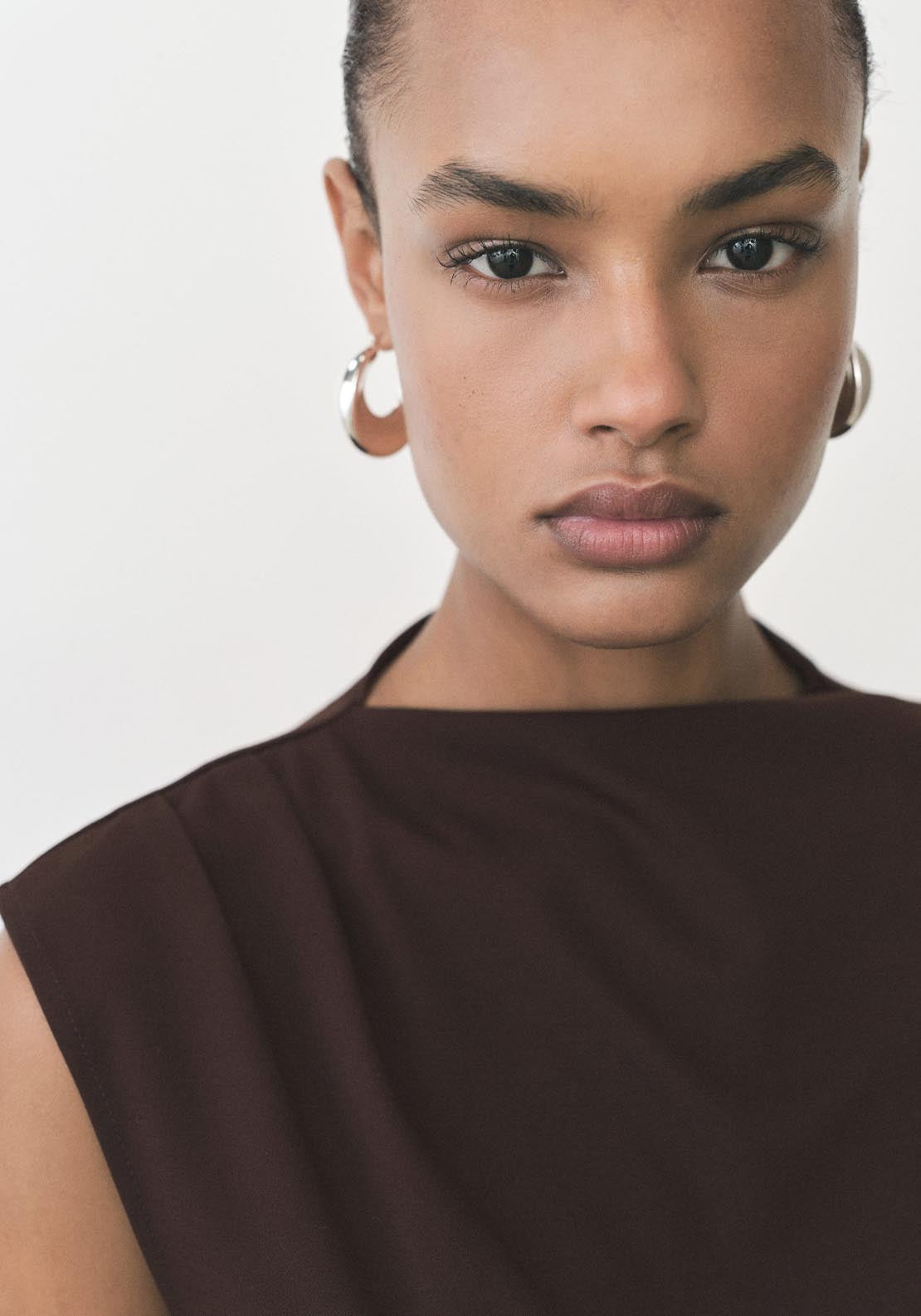 Mango T-Shirt With Gathered Asymmetrical Neck - Dark Brown 3 Shaws Department Stores