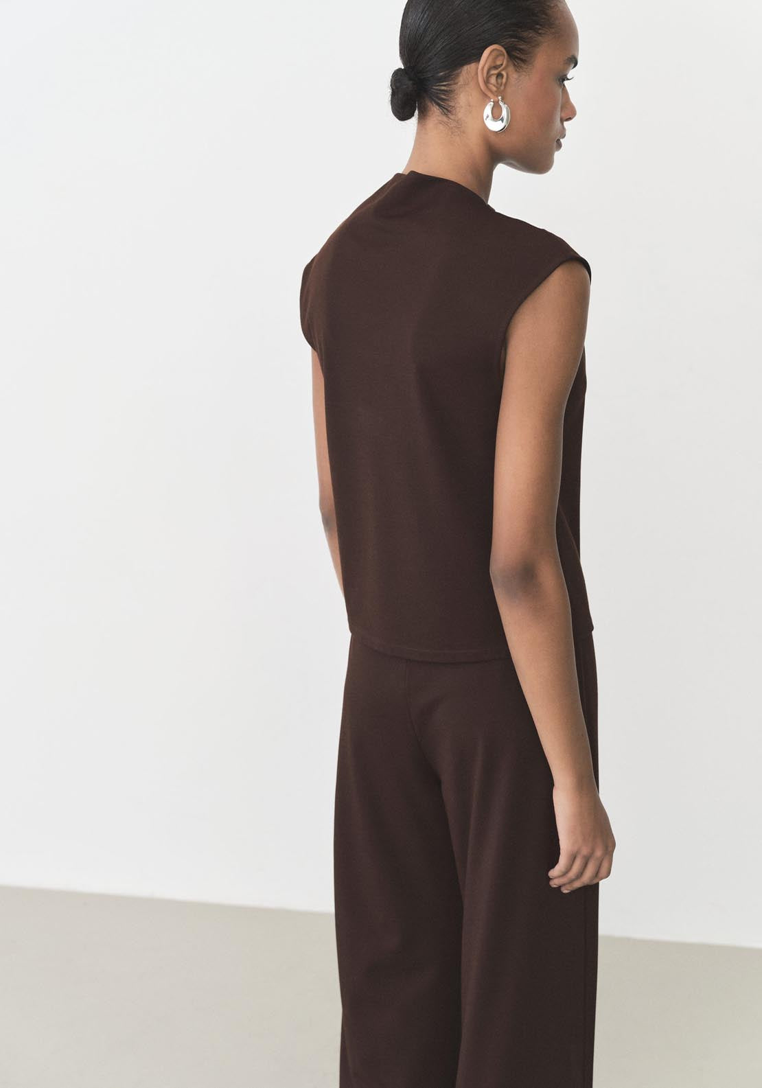 Mango T-Shirt With Gathered Asymmetrical Neck - Dark Brown 2 Shaws Department Stores