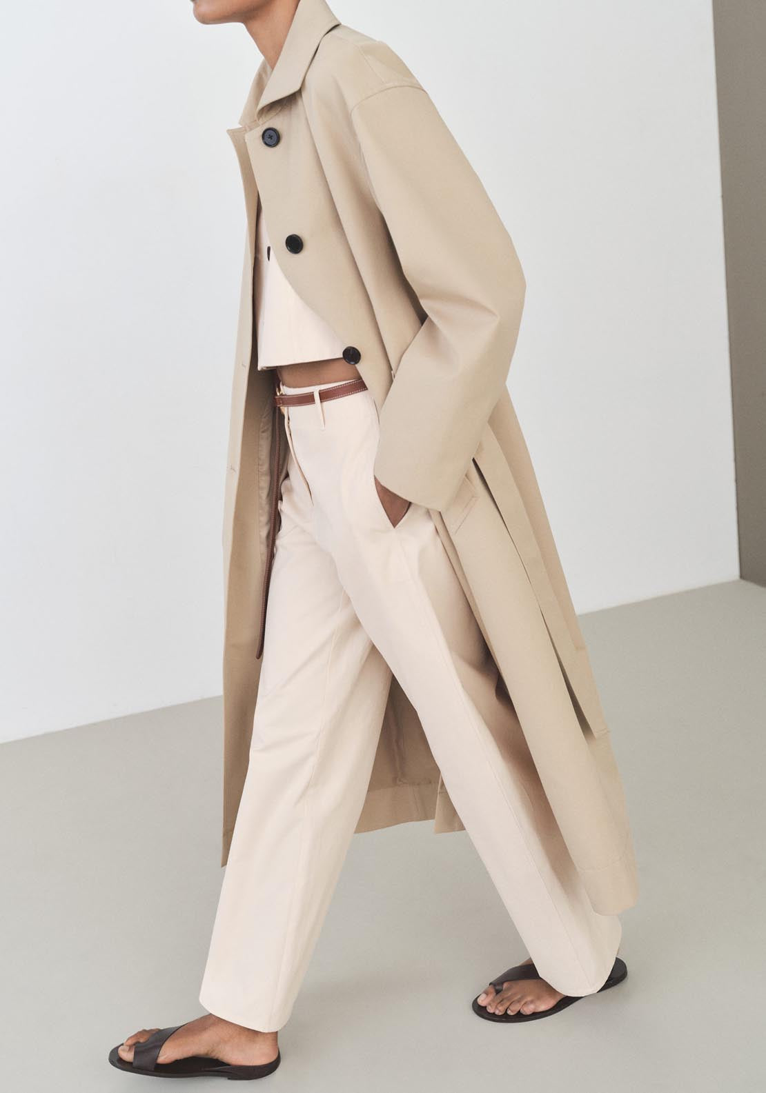 Mango Mid Rise Straight Fit Trousers - Light Beige 5 Shaws Department Stores