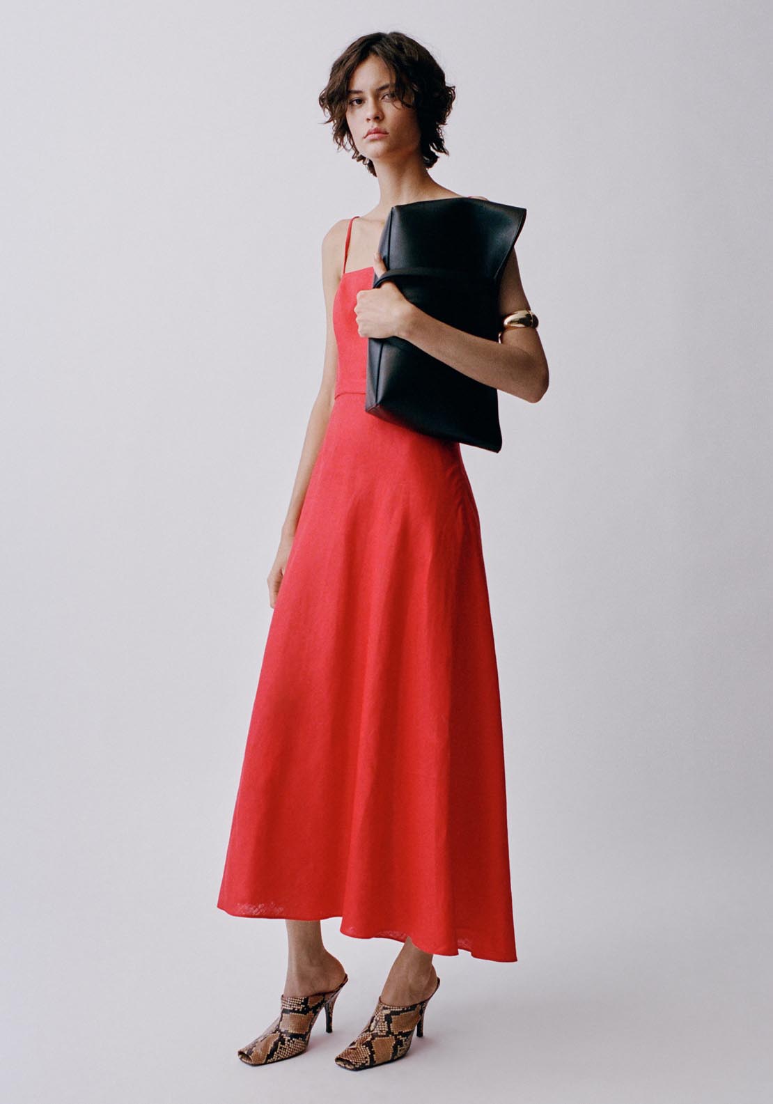 Mango Bow Linen Blend Dress - Red 1 Shaws Department Stores