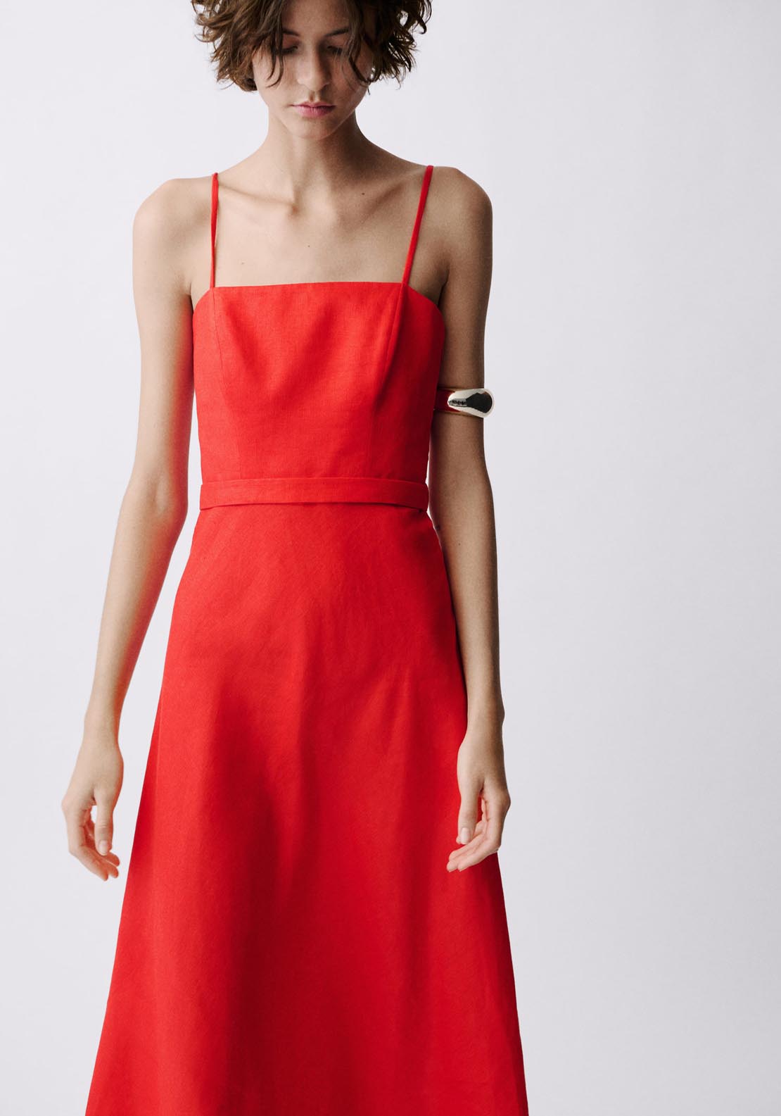 Mango Bow Linen Blend Dress - Red 2 Shaws Department Stores