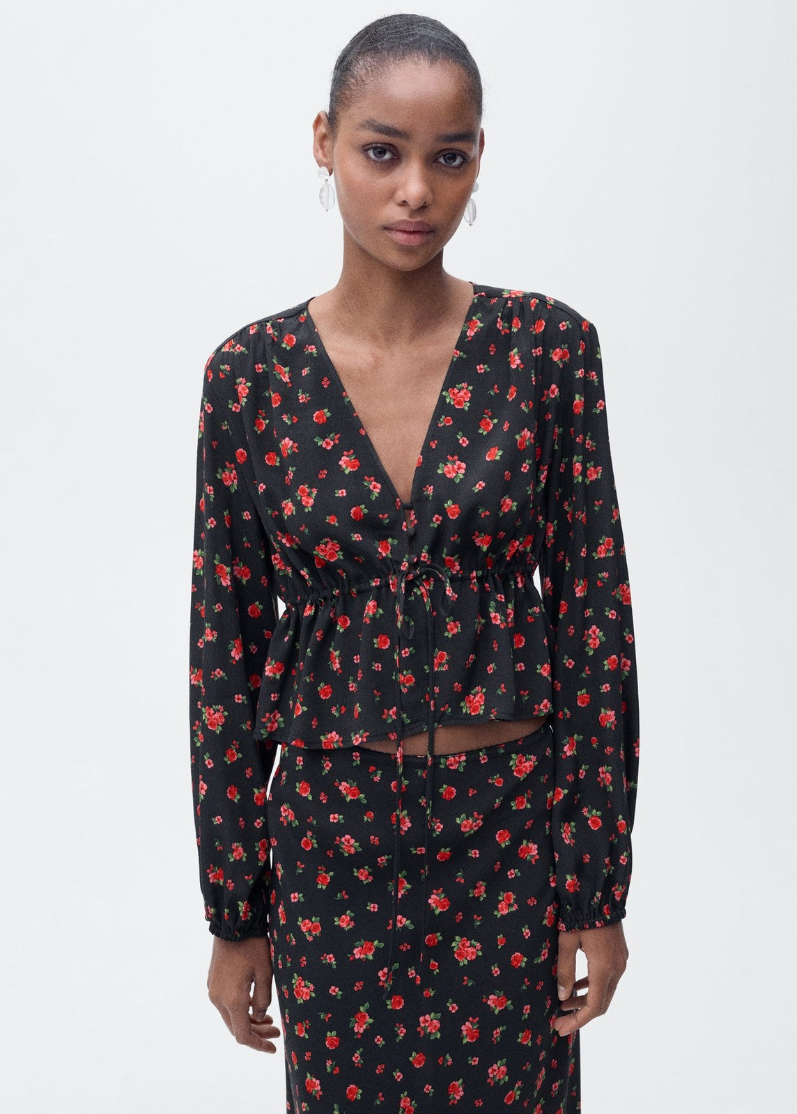 Mango Ruffled floral blouse - Black 1 Shaws Department Stores