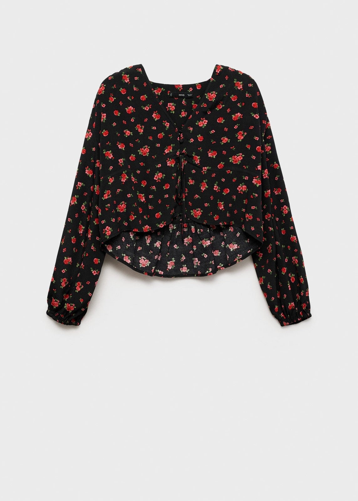 Mango Ruffled floral blouse - Black 7 Shaws Department Stores