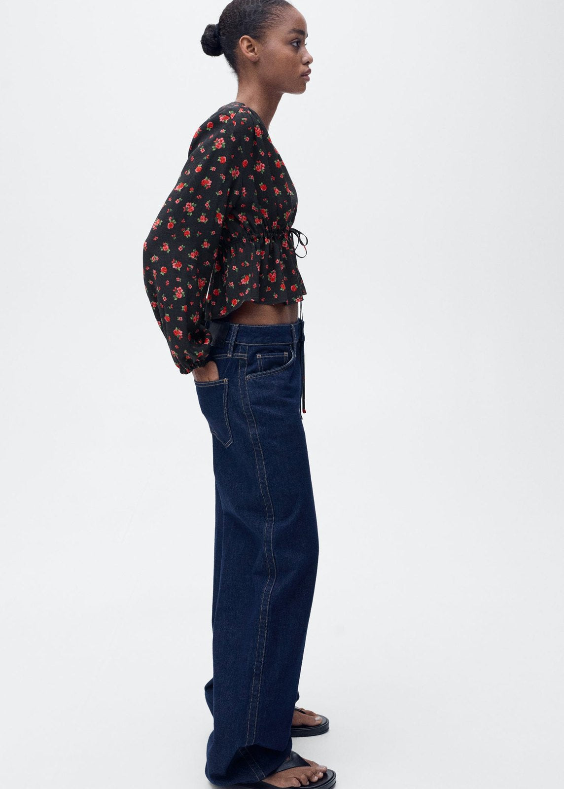 Mango Ruffled floral blouse - Black 4 Shaws Department Stores
