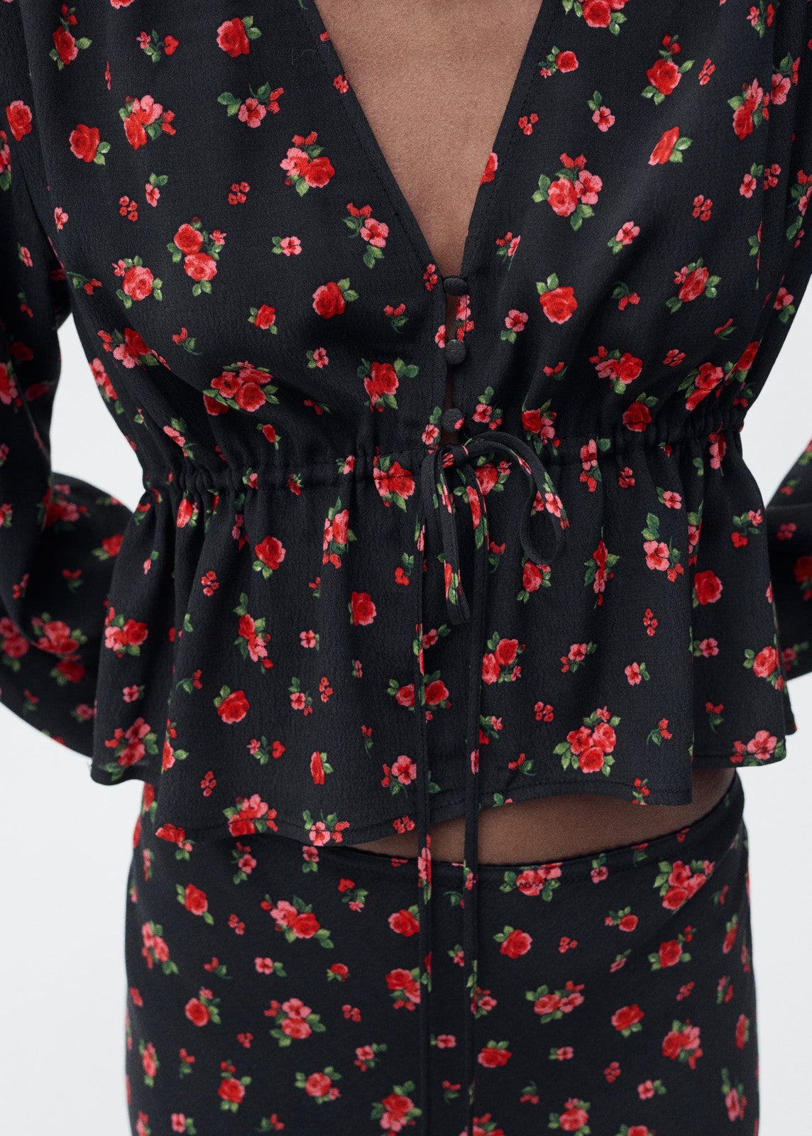 Mango Ruffled floral blouse - Black 5 Shaws Department Stores