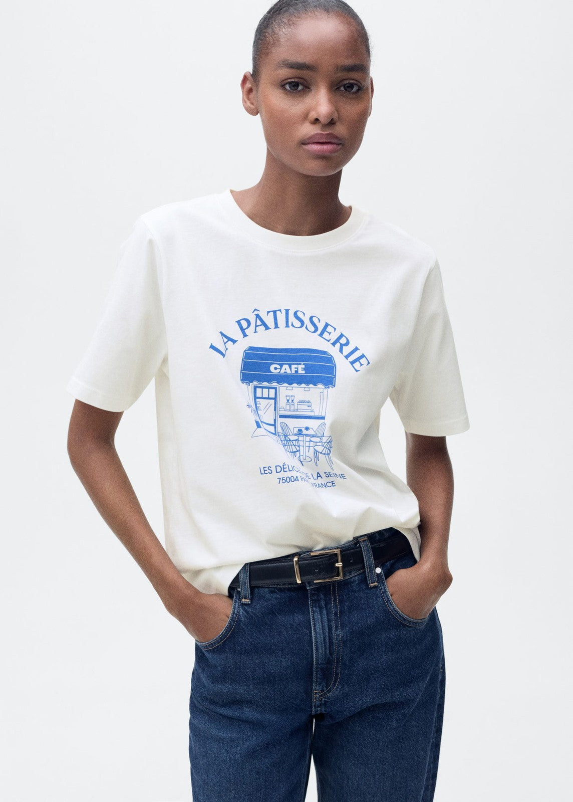 Mango Short-sleeved printed t-shirt - Medium Blue 1 Shaws Department Stores