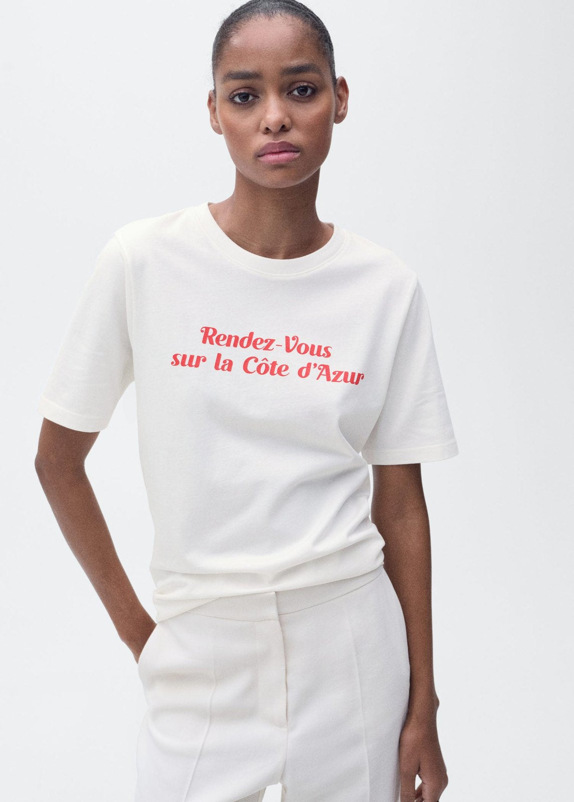 Mango Short-sleeved printed t-shirt - Red 1 Shaws Department Stores