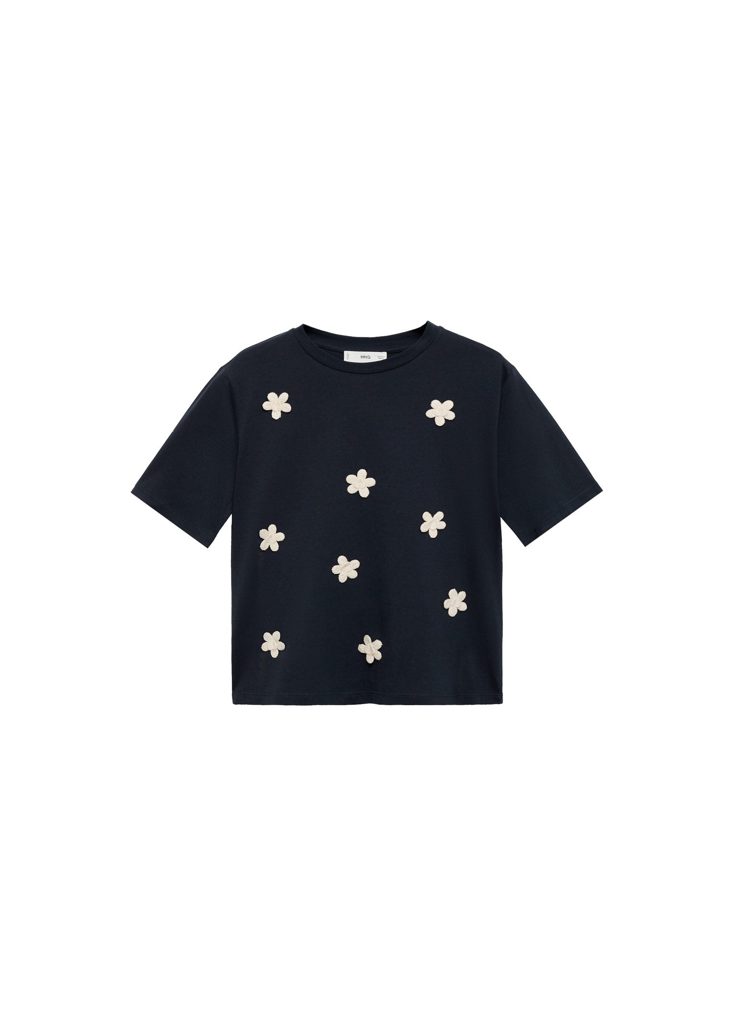 Mango Short sleeve t-shirt with flower appliqué - Navy 6 Shaws Department Stores