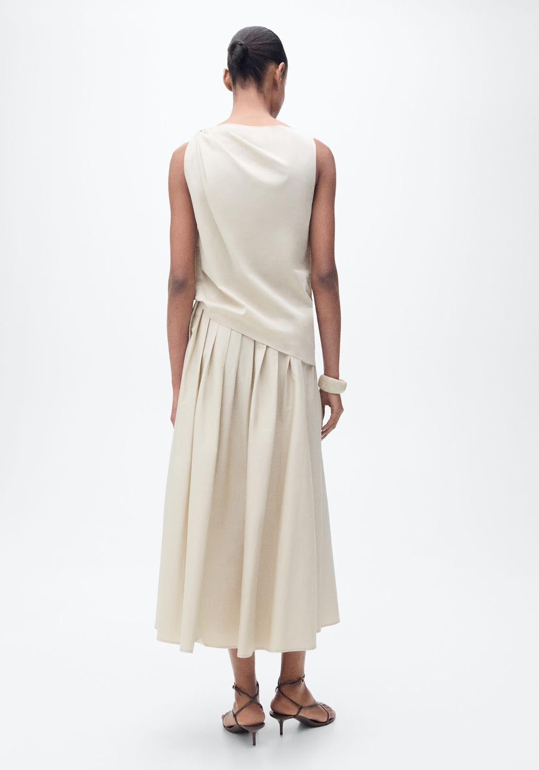 Mango Flared Skirt With Pleated Detail - Light Beige 2 Shaws Department Stores