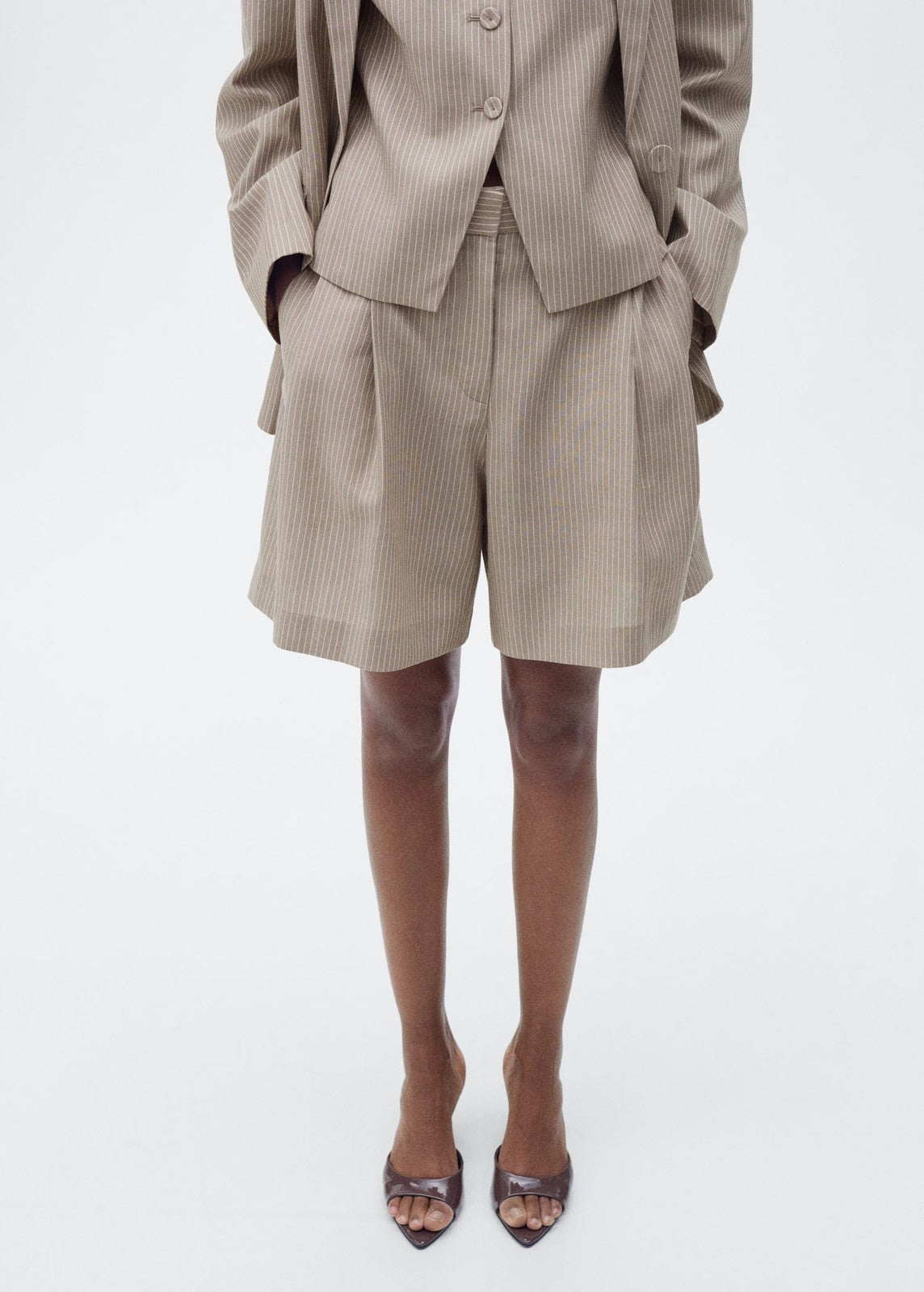 Mango Striped suit bermuda shorts - Medium Brown 1 Shaws Department Stores