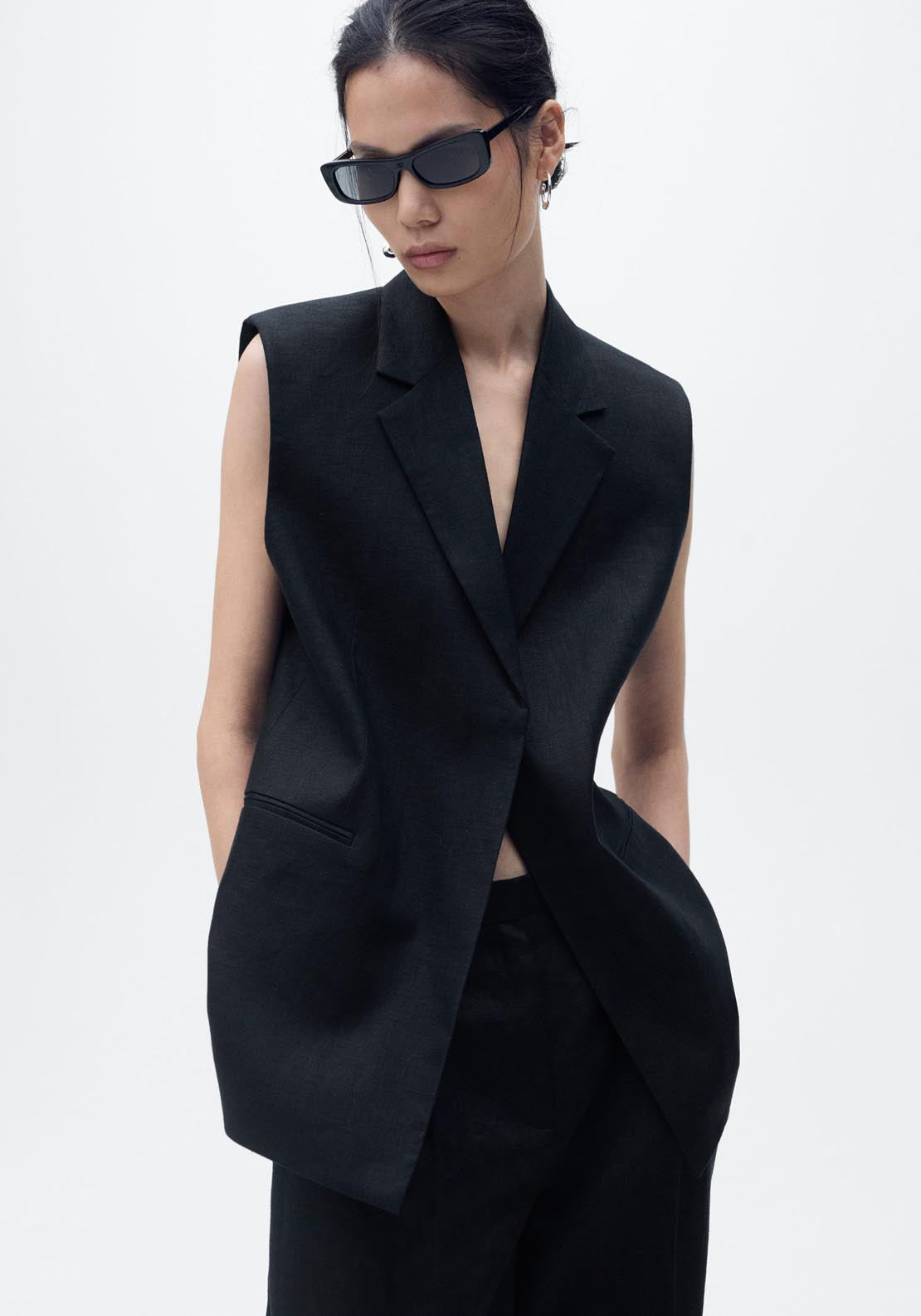 Mango Linen Suit Waistcoat - Black 1 Shaws Department Stores
