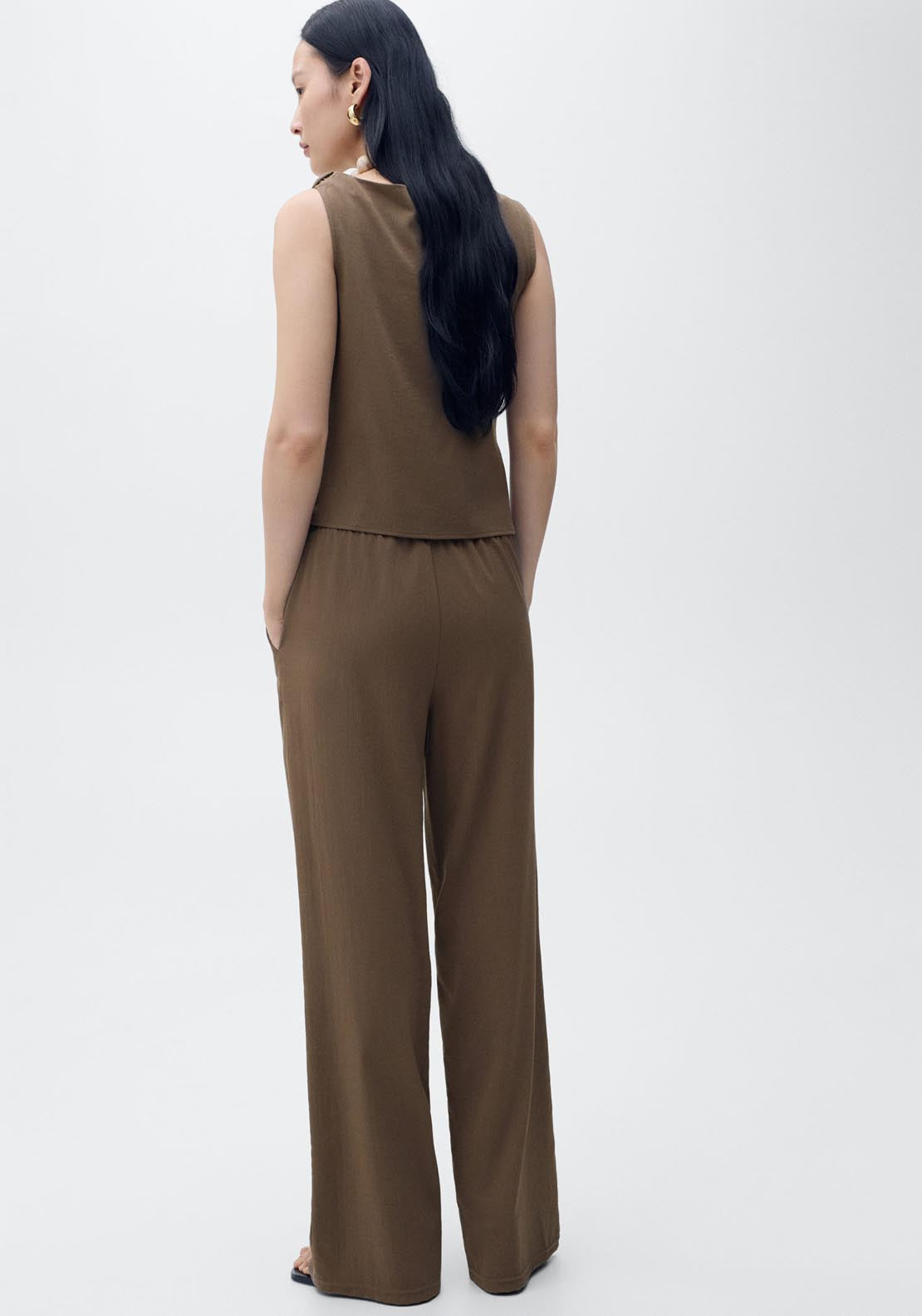 Mango Bow Straight Trousers - Brown 2 Shaws Department Stores