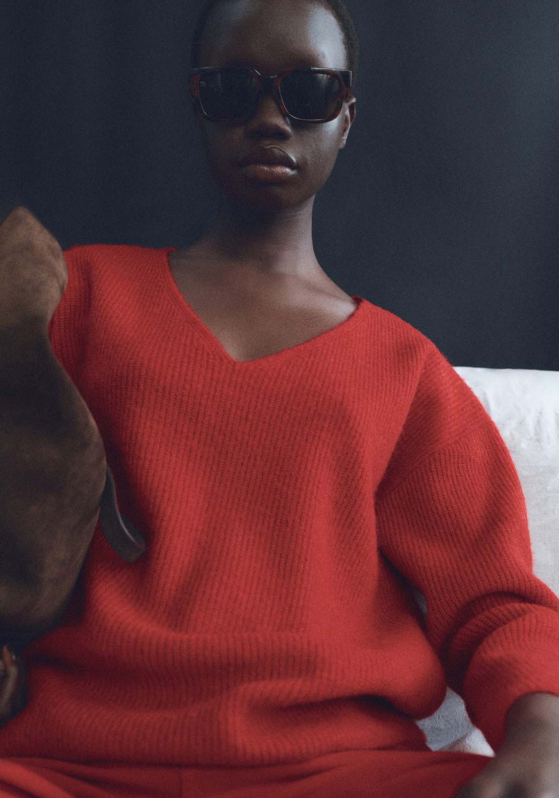 Mango V-neck knit sweater - Red 3 Shaws Department Stores