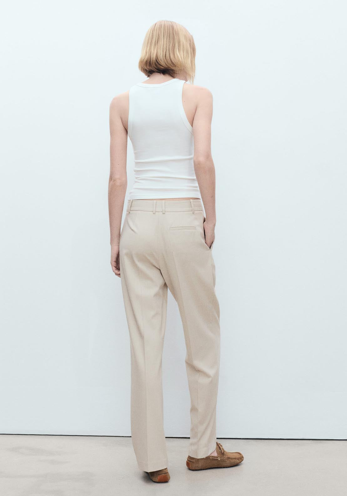 Mango Straight Fit Pleated Trousers - Light Beige 2 Shaws Department Stores