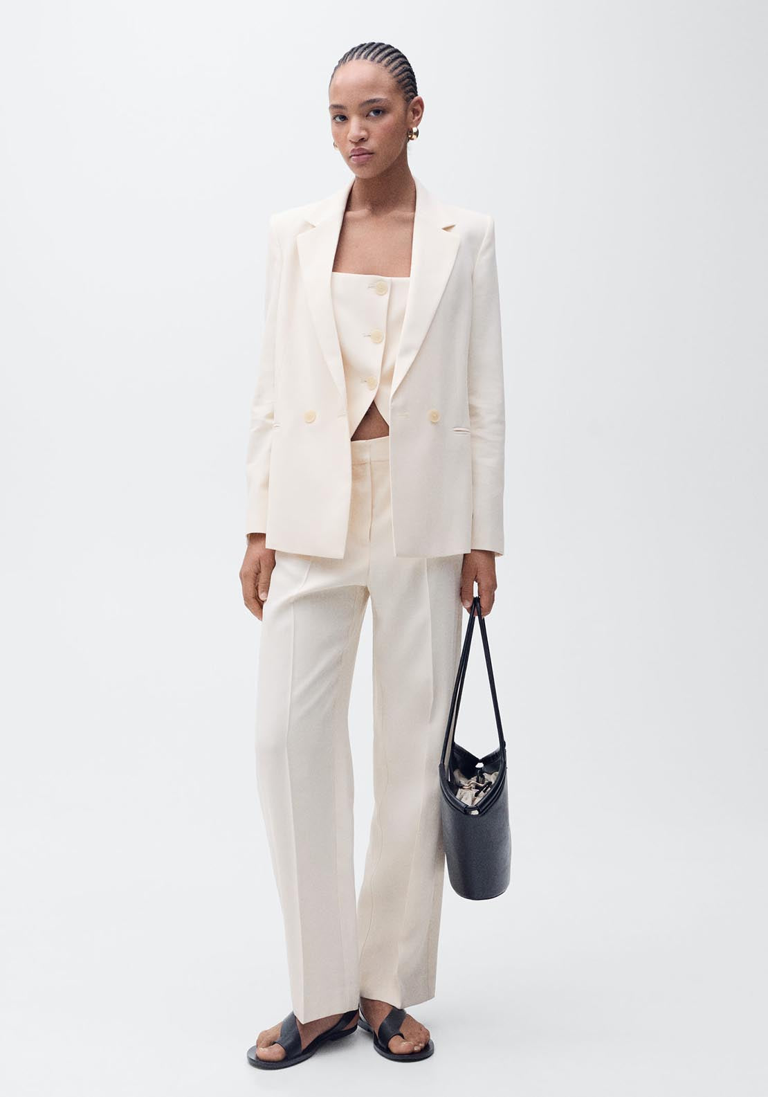 Mango Straight-fit suit jacket - Light Beige 1 Shaws Department Stores