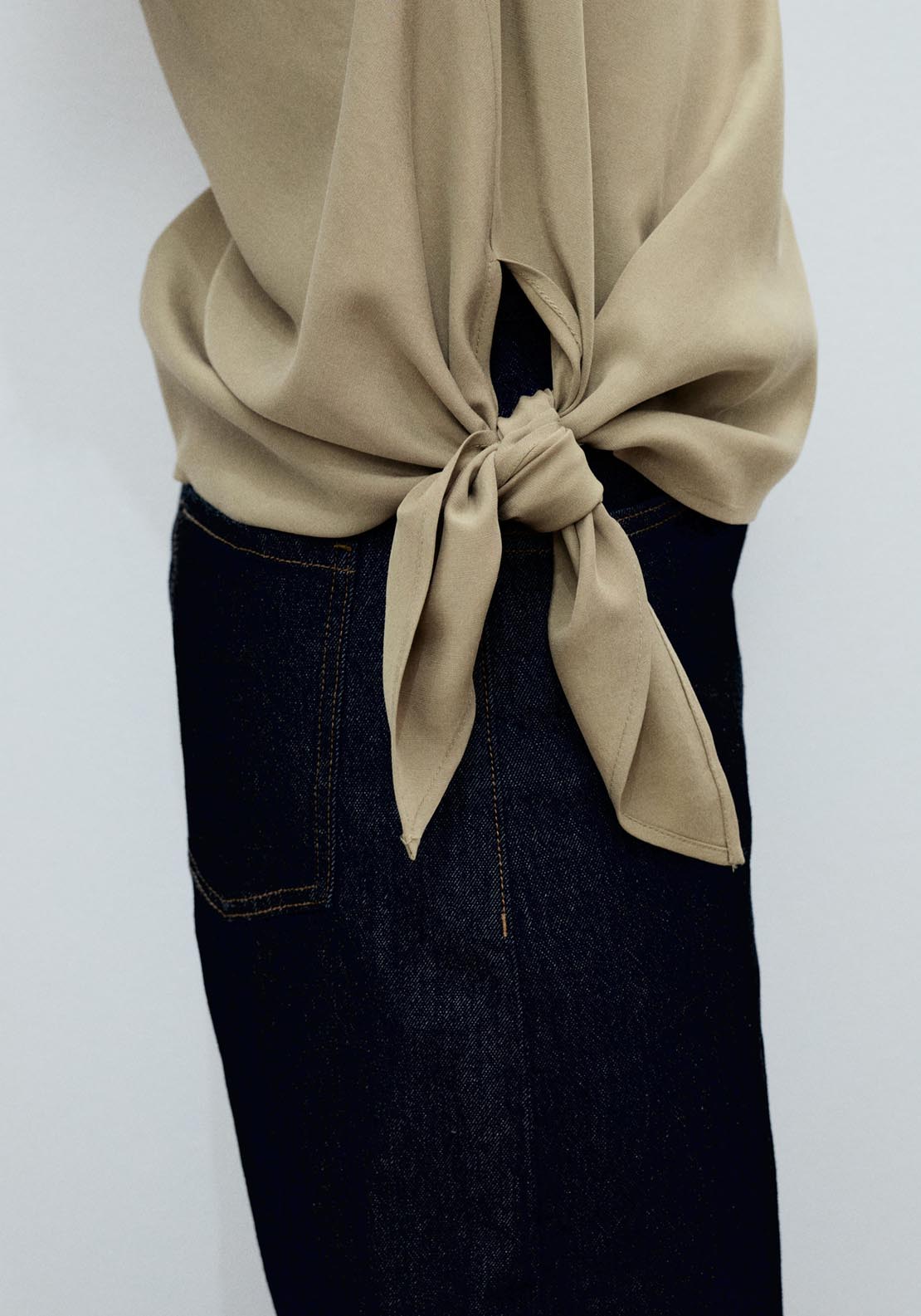 Mango Asymmetrical Lyocell Top - Beige/khaki 4 Shaws Department Stores