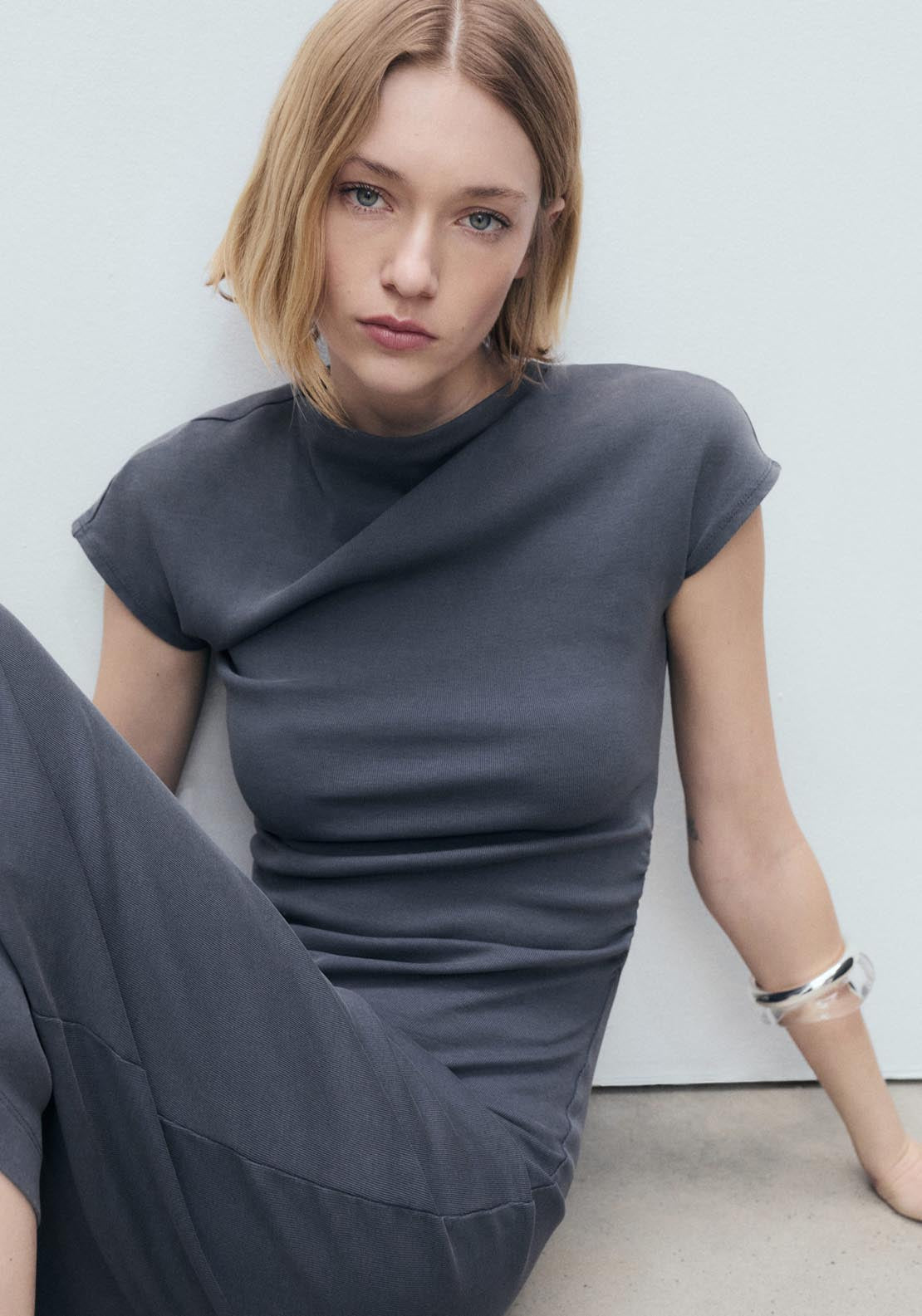 Mango Midi Dress With Draped Detail - Gray 5 Shaws Department Stores