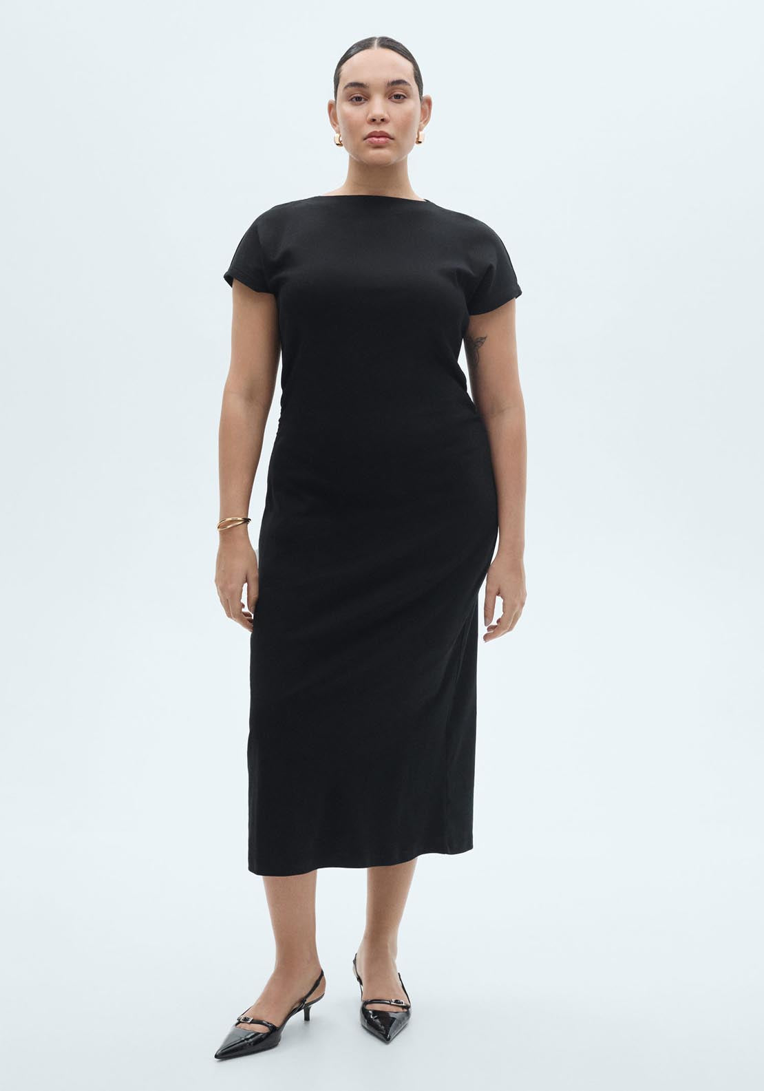Mango Midi Dress With Draped Detail - Black 4 Shaws Department Stores