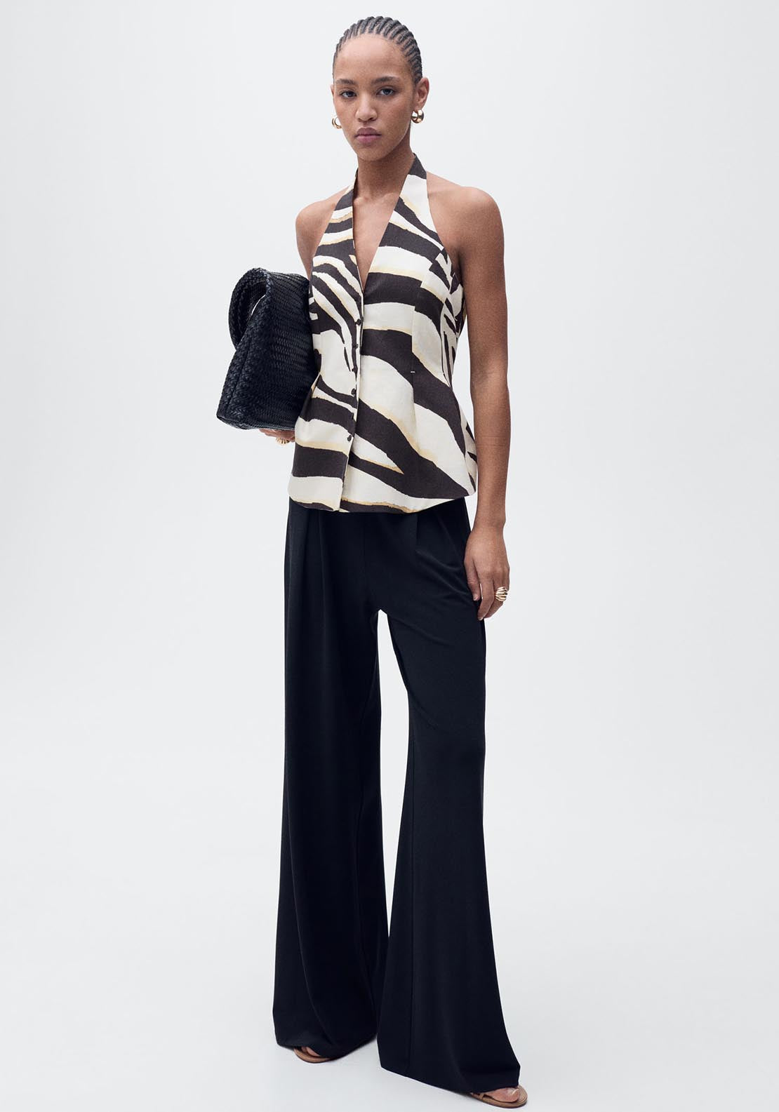 Mango Zebra-print linen-blend waistcoat - Light Beige 4 Shaws Department Stores