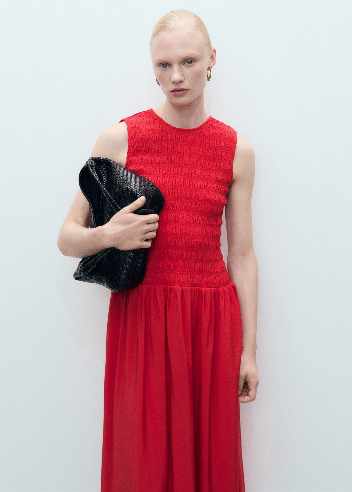 Mango Flared dress with gathered body - Red 1 Shaws Department Stores