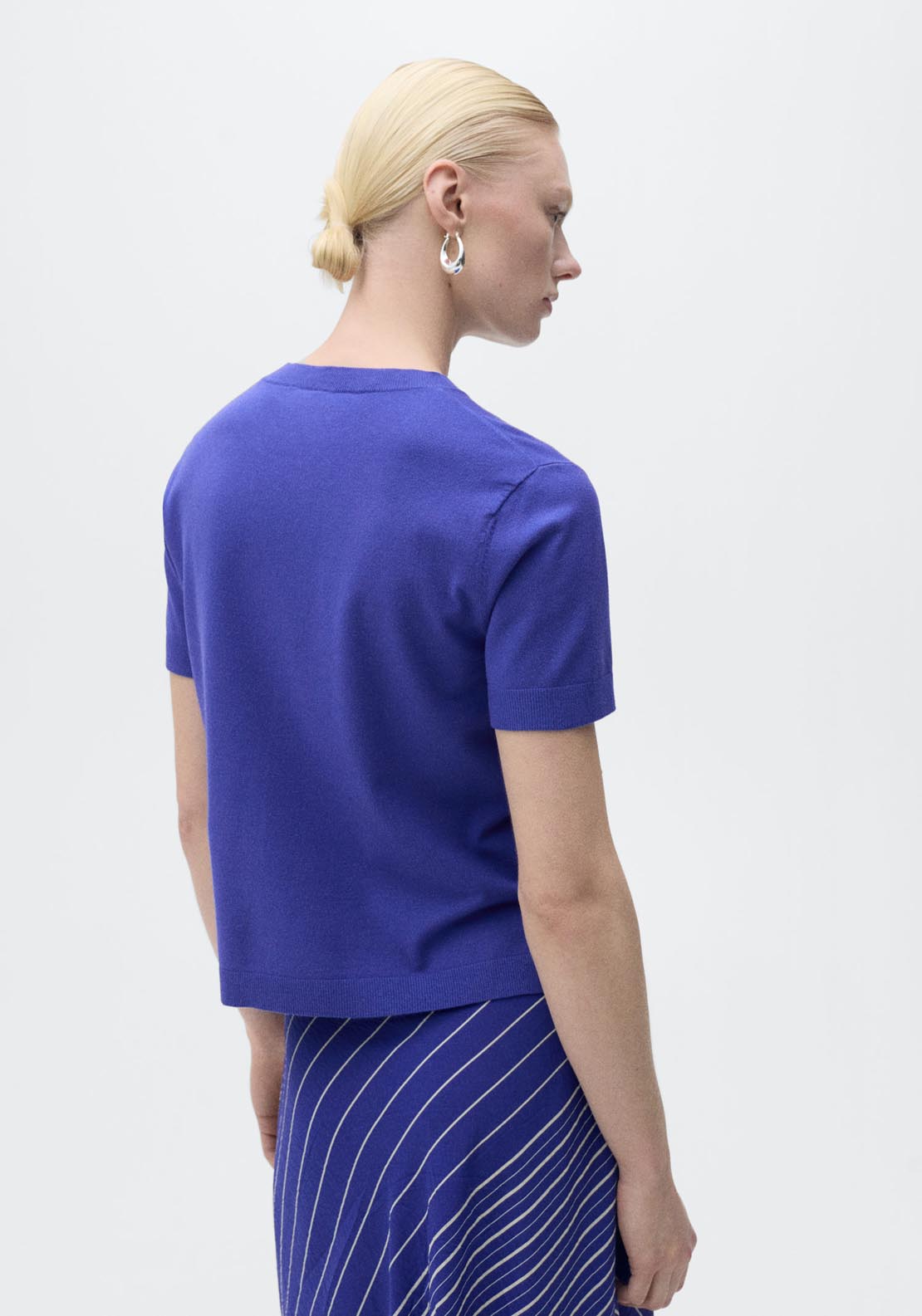 Mango Short Sleeve Fine Knitted Sweater - Medium Blue 2 Shaws Department Stores