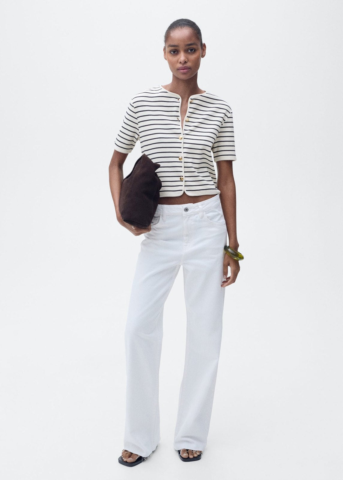 Mango Short sleeve striped cardigan - Navy 2 Shaws Department Stores