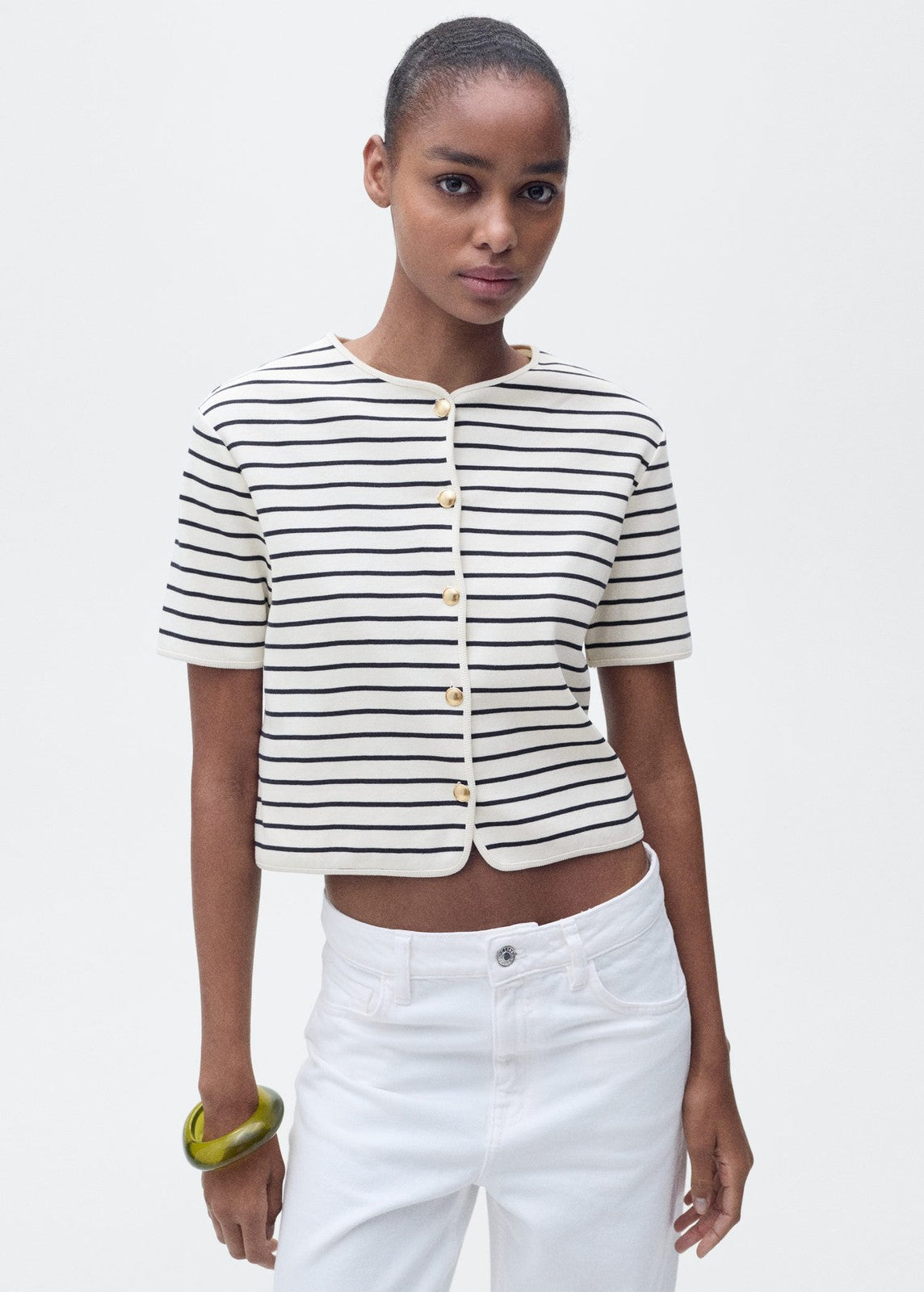 Mango Short sleeve striped cardigan - Navy 4 Shaws Department Stores