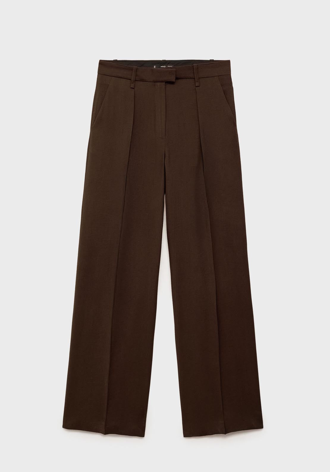 Mango Wide Leg Pleated Trousers - Dark Brown 9 Shaws Department Stores