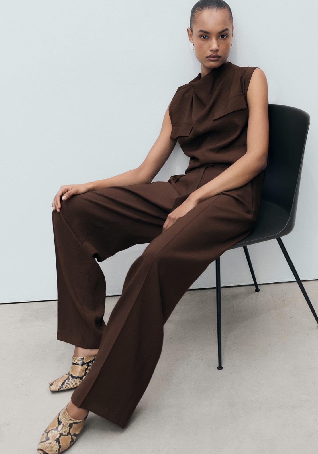 Mango Wide Leg Pleated Trousers - Dark Brown 7 Shaws Department Stores
