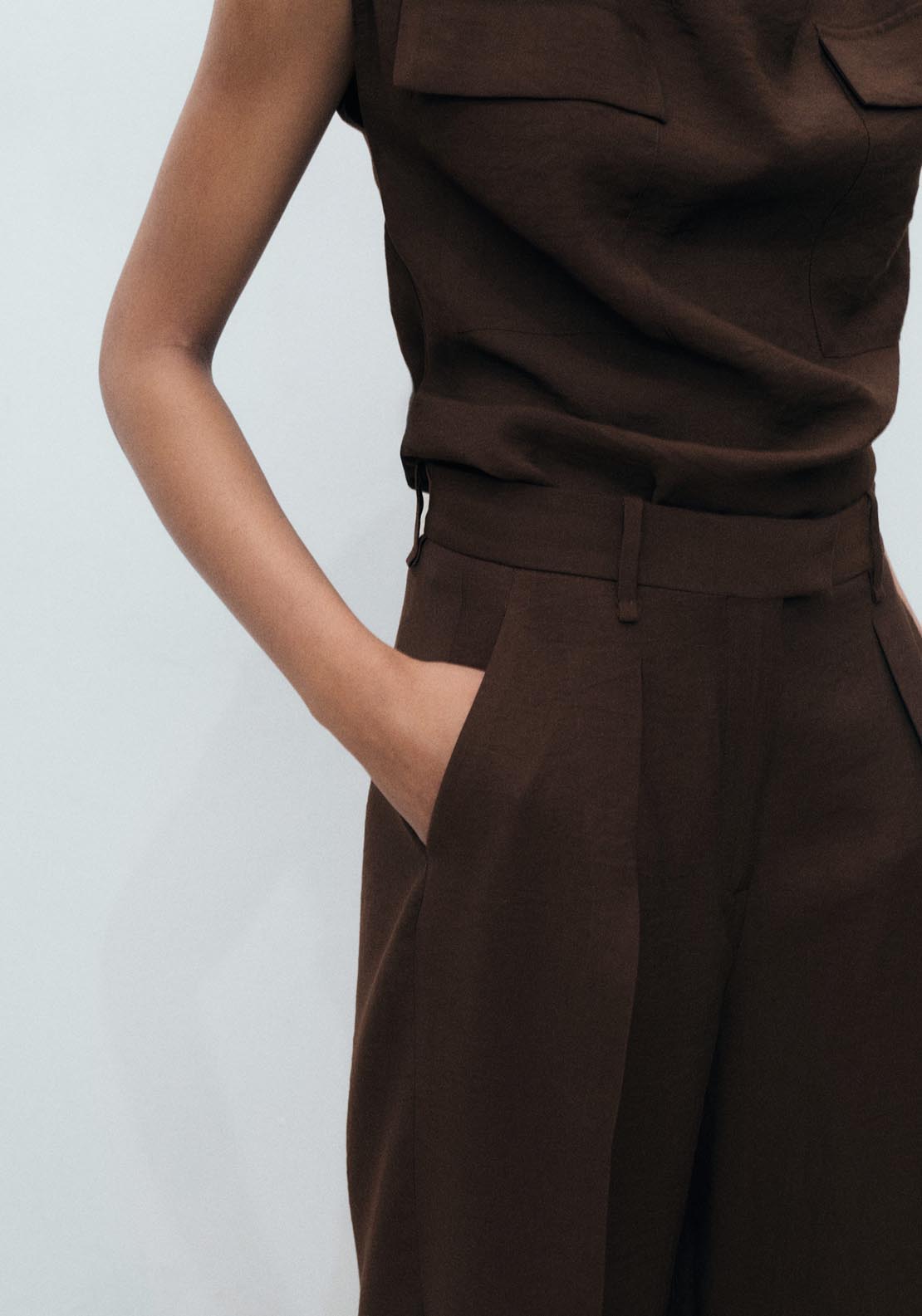 Mango Wide Leg Pleated Trousers - Dark Brown 3 Shaws Department Stores