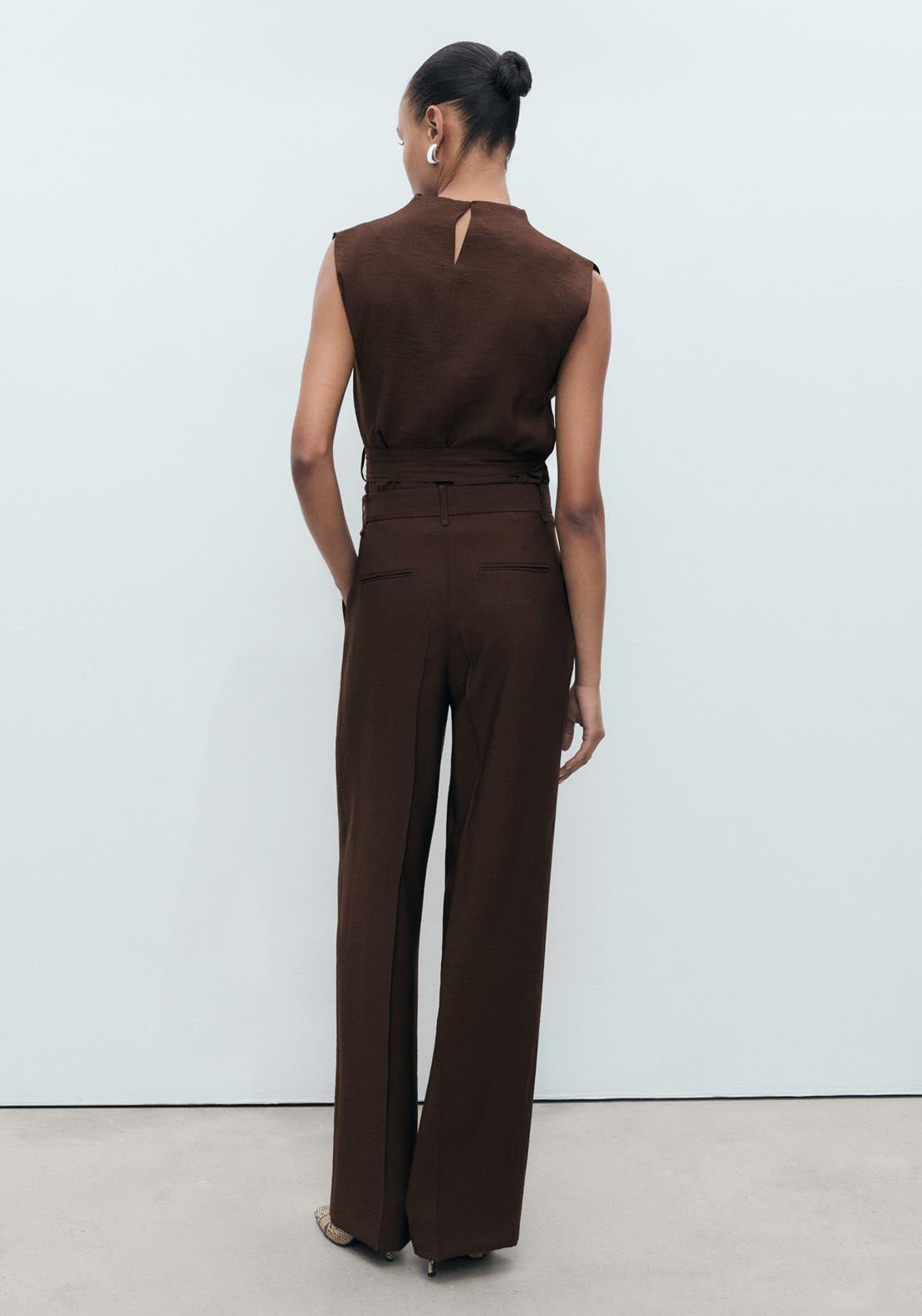 Mango Wide Leg Pleated Trousers - Dark Brown 2 Shaws Department Stores