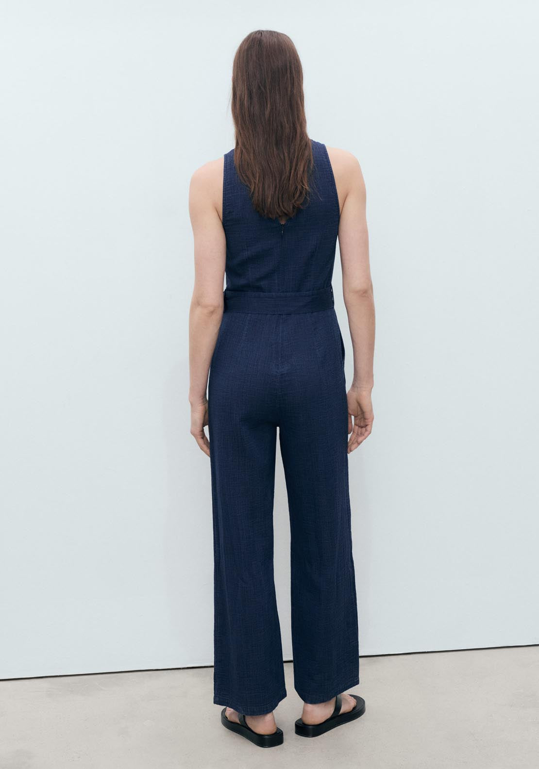 Mango Fluid Denim Jumpsuit With Belt - Dark Blue 3 Shaws Department Stores