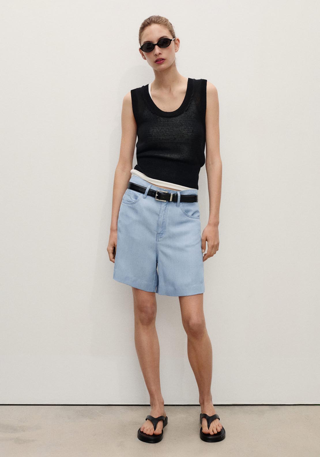Mango Straight Lyocell Bermuda Shorts - Open Blue 4 Shaws Department Stores