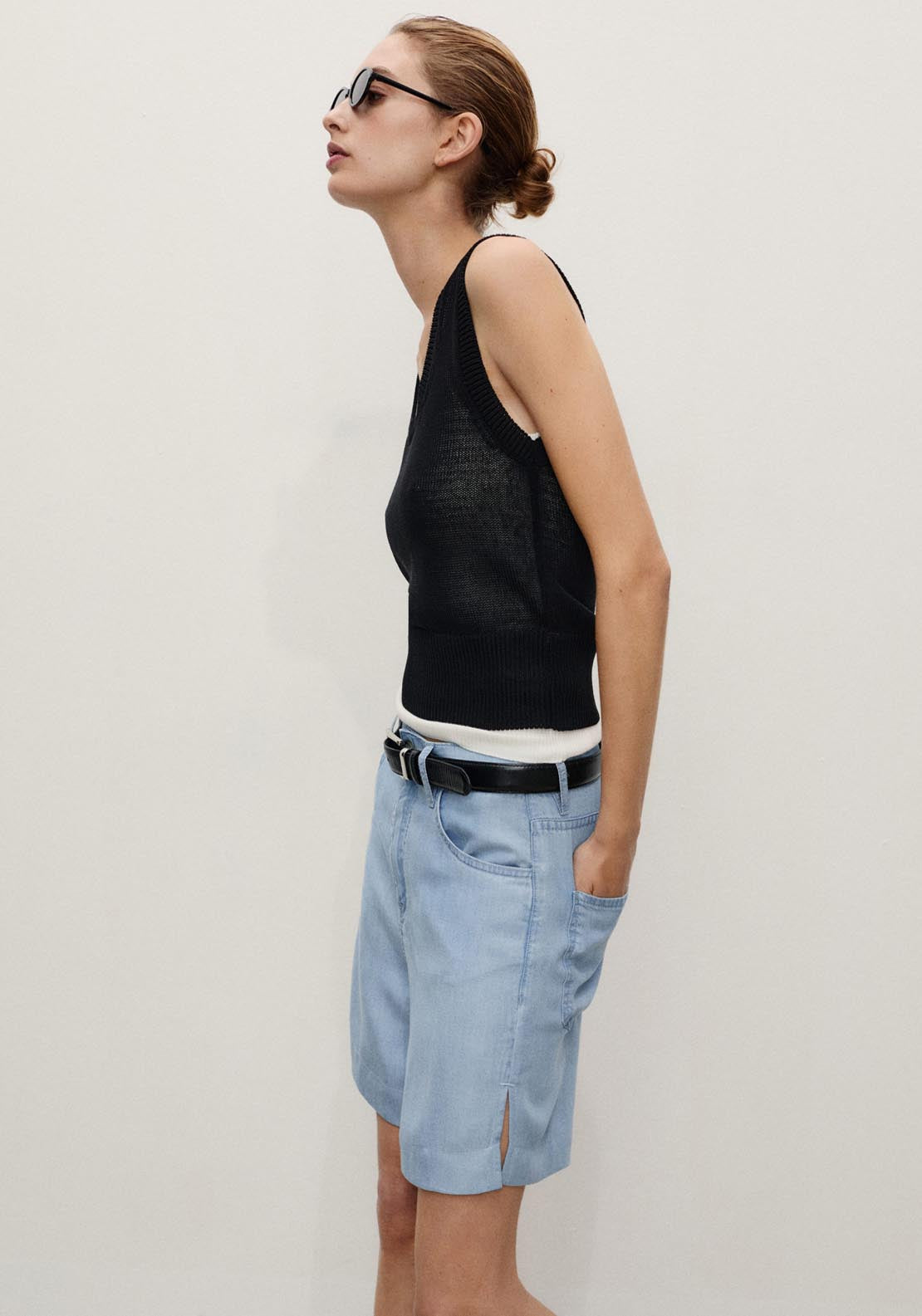 Mango Straight Lyocell Bermuda Shorts - Open Blue 3 Shaws Department Stores