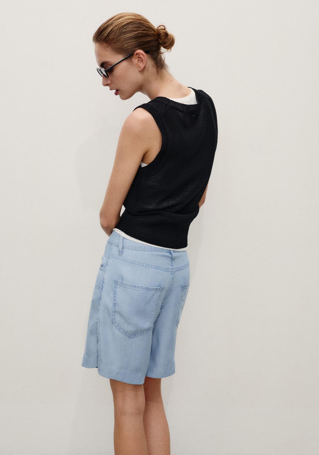 Mango Straight Lyocell Bermuda Shorts - Open Blue 2 Shaws Department Stores