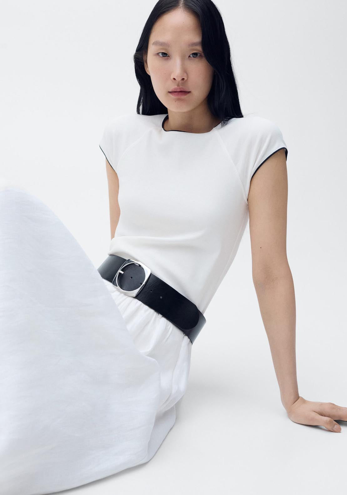 Mango Short Sleeve T-Shirt With Contrasting Trim - White 4 Shaws Department Stores