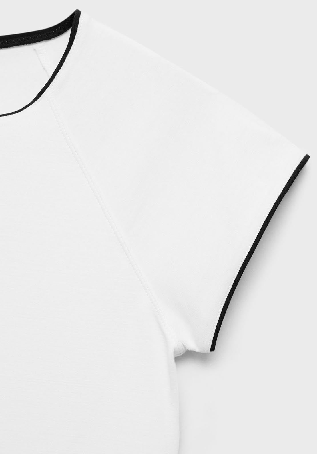 Mango Short Sleeve T-Shirt With Contrasting Trim - White 5 Shaws Department Stores