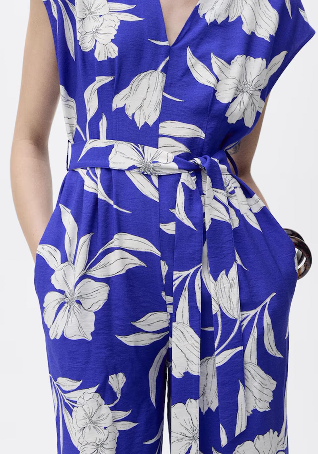 Mango Long Cropped Jumpsuit With Belt - Medium Blue 3 Shaws Department Stores