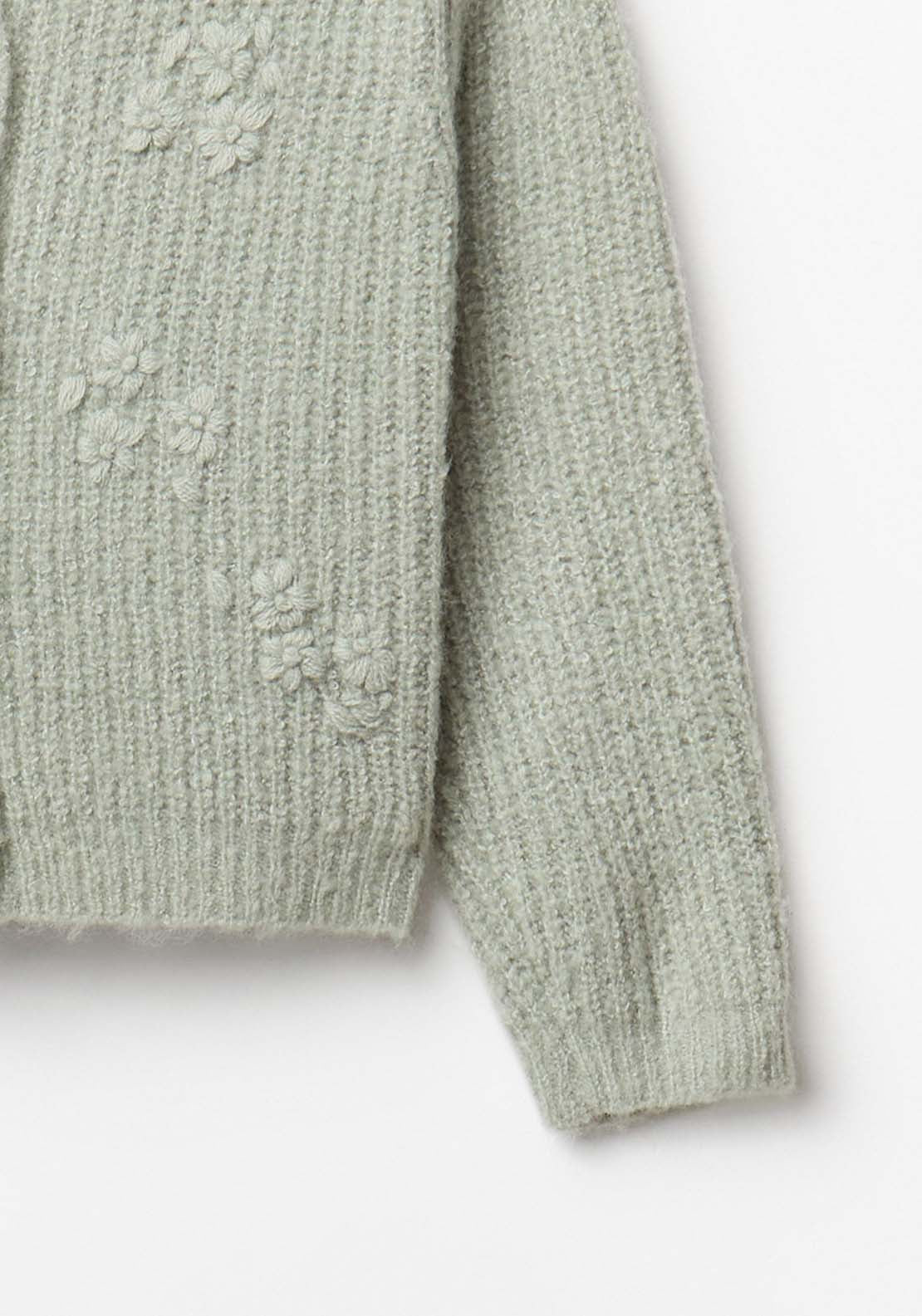 Knit Cardigan With Embroidered Flowers - Green